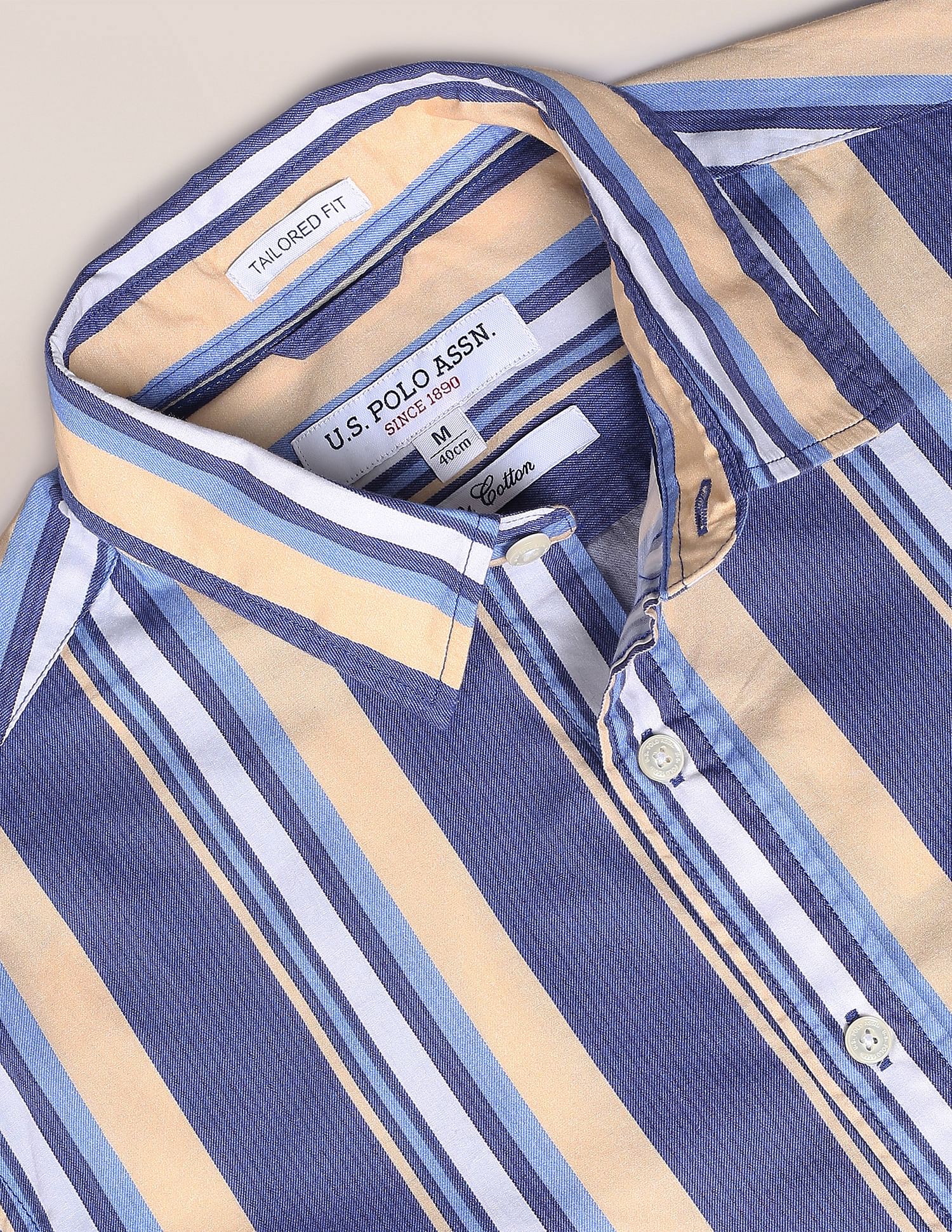 Spread Collar Striped Casual Shirt Blue - U.S. Polo Assn. India | Large