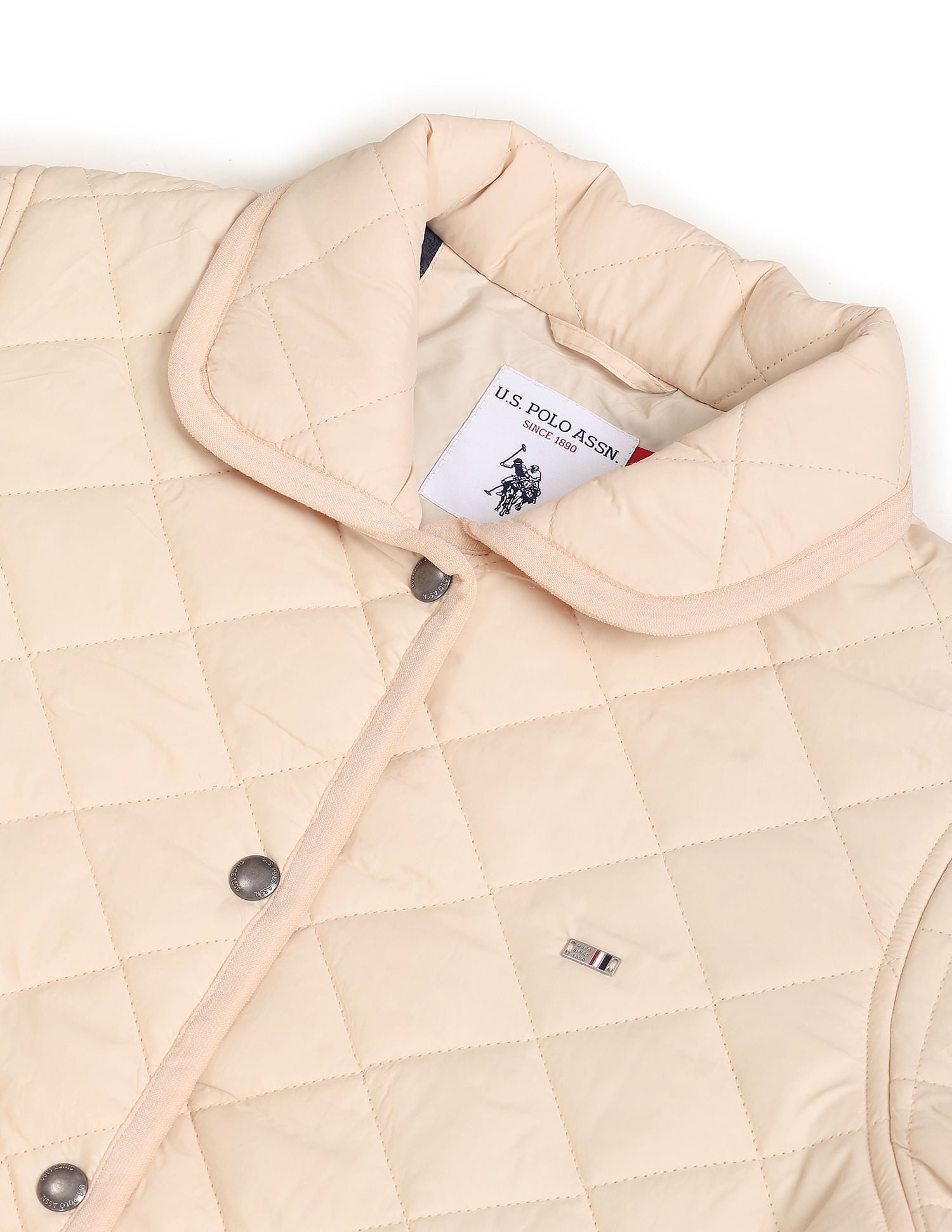 Long Sleeve Solid Quilted Jacket Off White - U.S. POLO ASSN. | Large