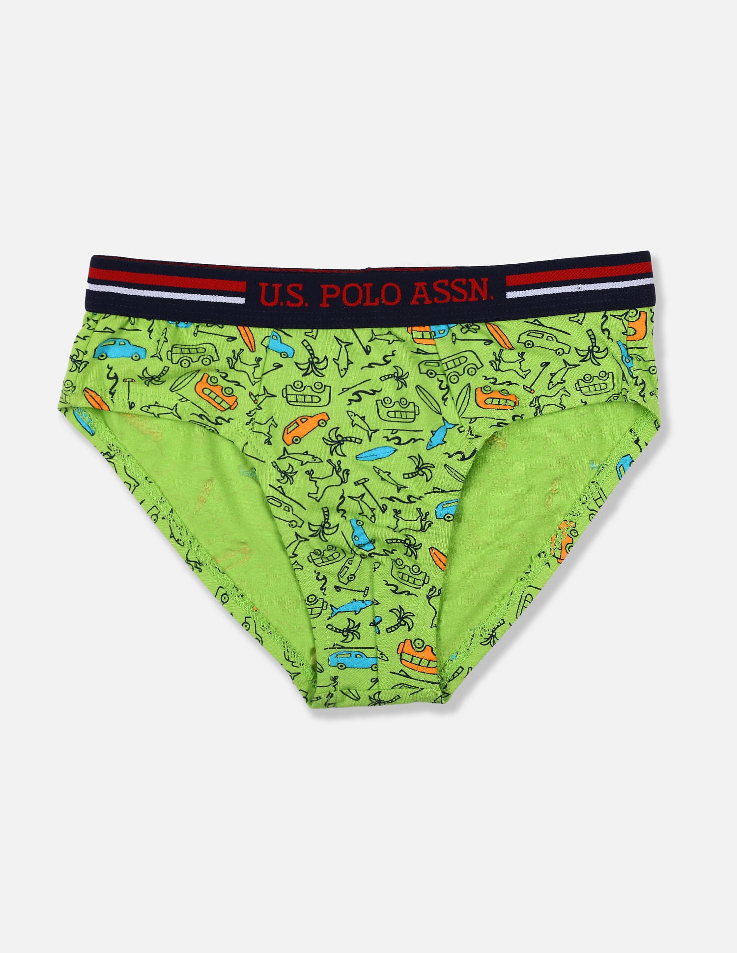 Mid Rise Cotton Spandex IKBB Briefs - Pack Of 3 Lime, Navy and Orange - U.S. POLO ASSN. | Large