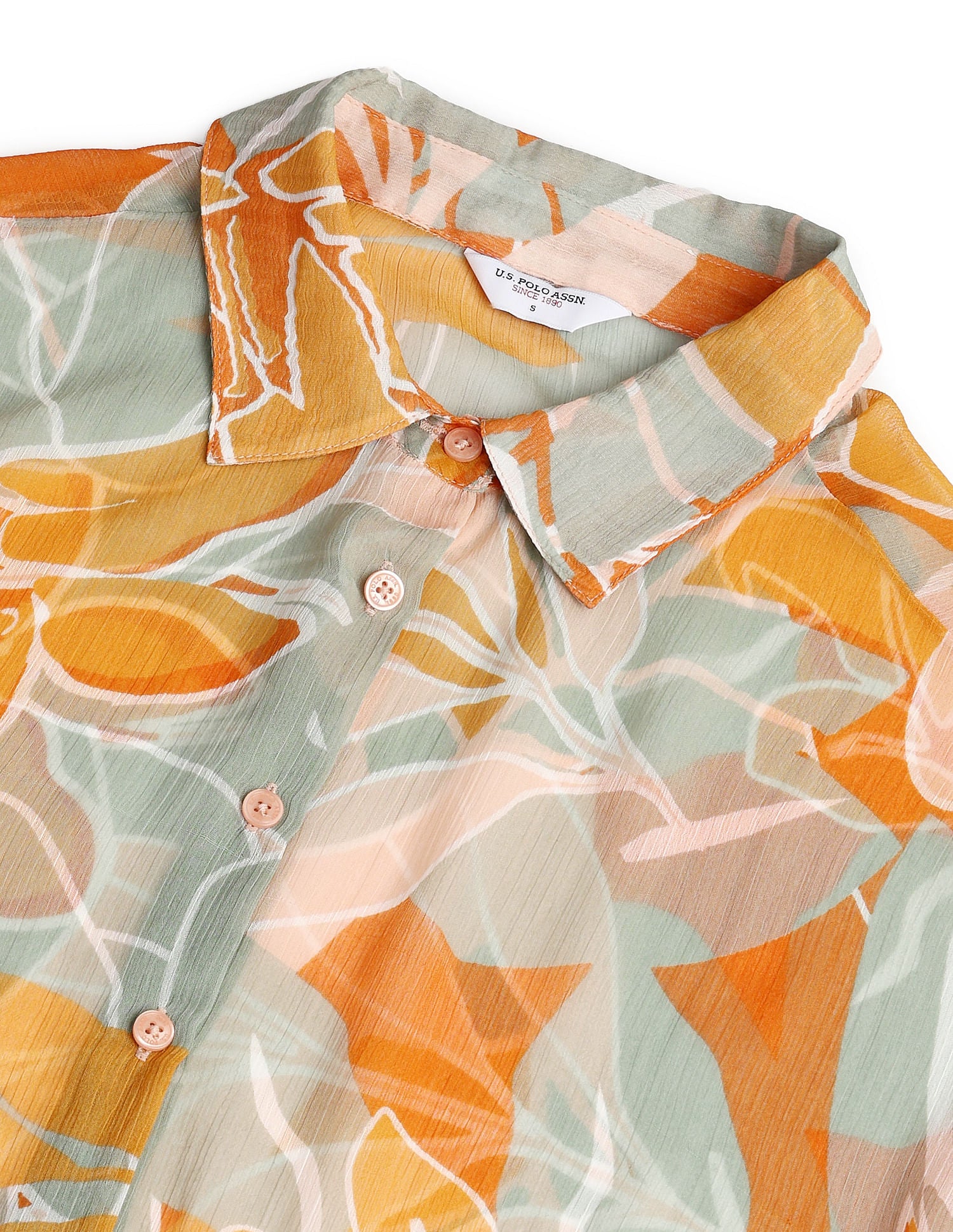 Spread Collar Floral Print Top Orange, Grey and White - U.S. POLO ASSN. | Large