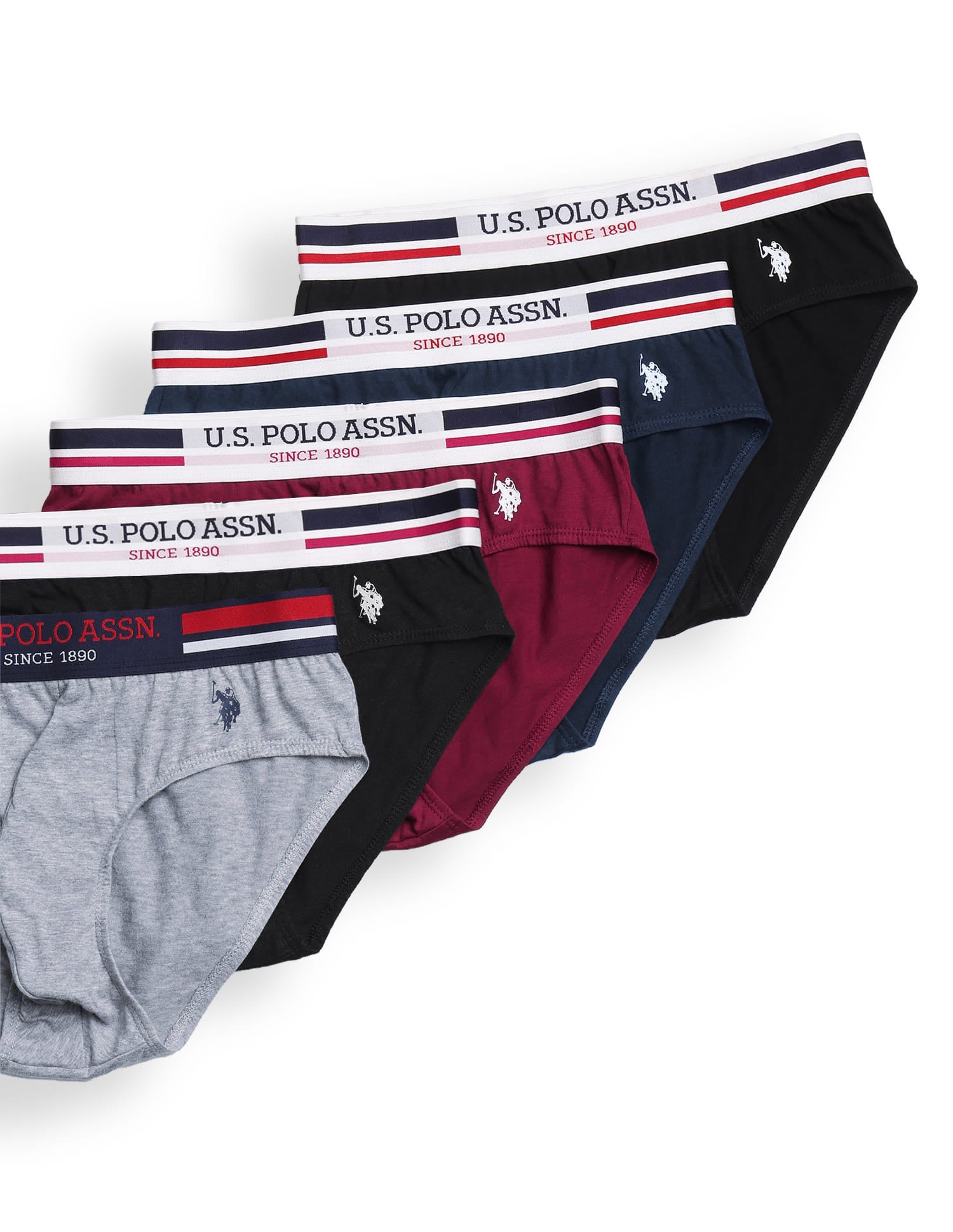 Logo Waistband Solid I006-P5 Briefs - Pack Of 5 Multi-colour - U.S. Polo Assn. India | Large