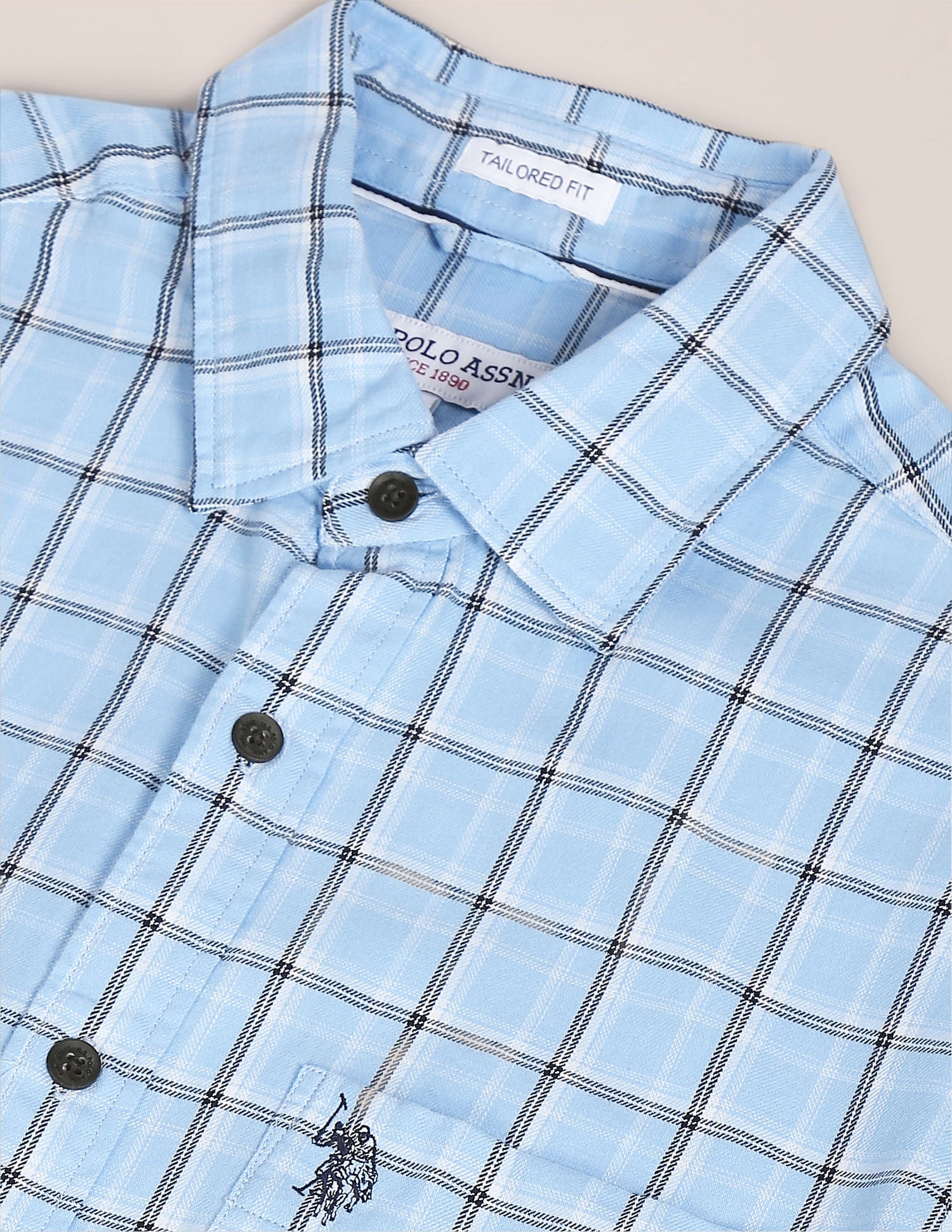 Men Light Blue Pure Cotton Check Casual Shirt Light Blue - U.S. POLO ASSN. | Large