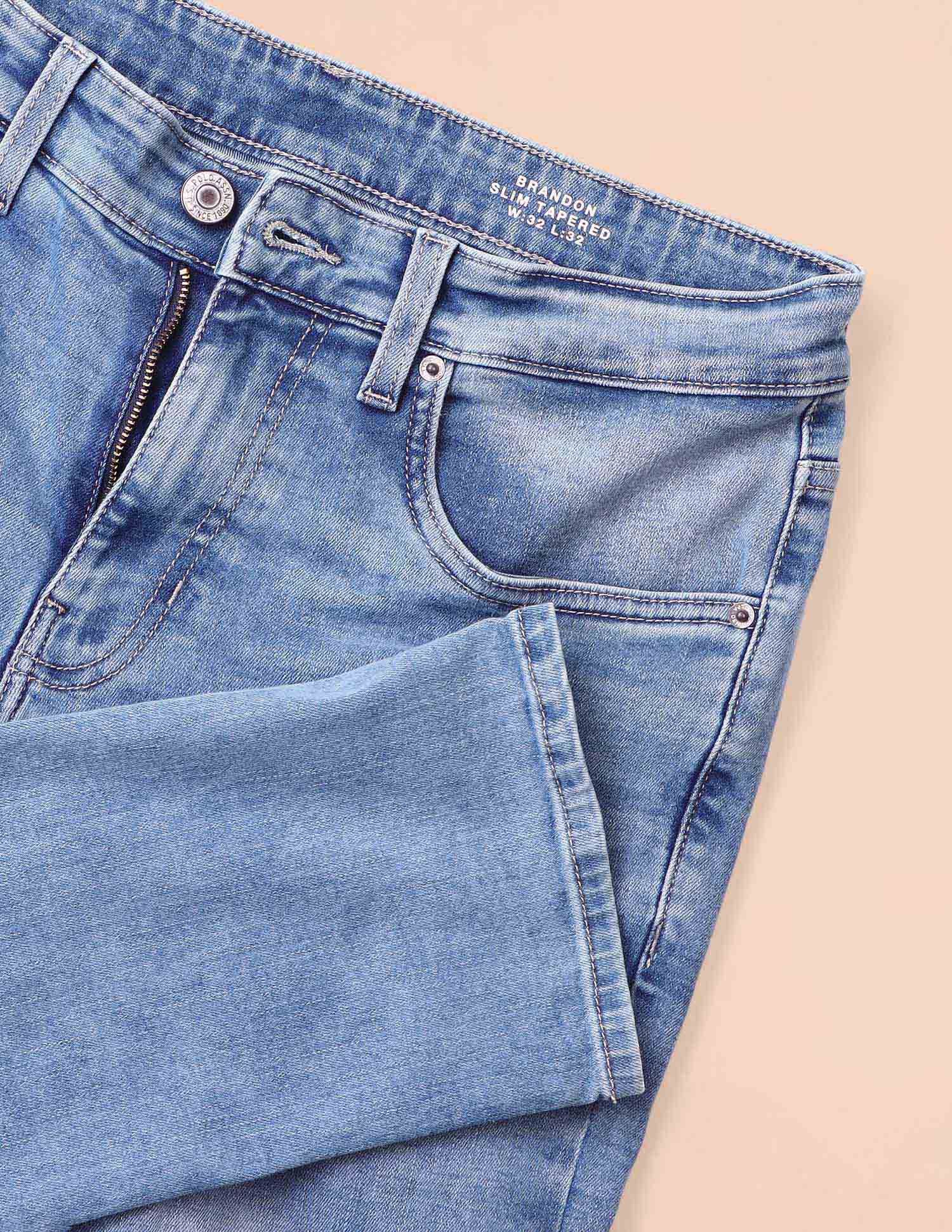 Brandon Slim Tapered Fit Blue Jeans Light Blue - U.S. POLO ASSN. | Large