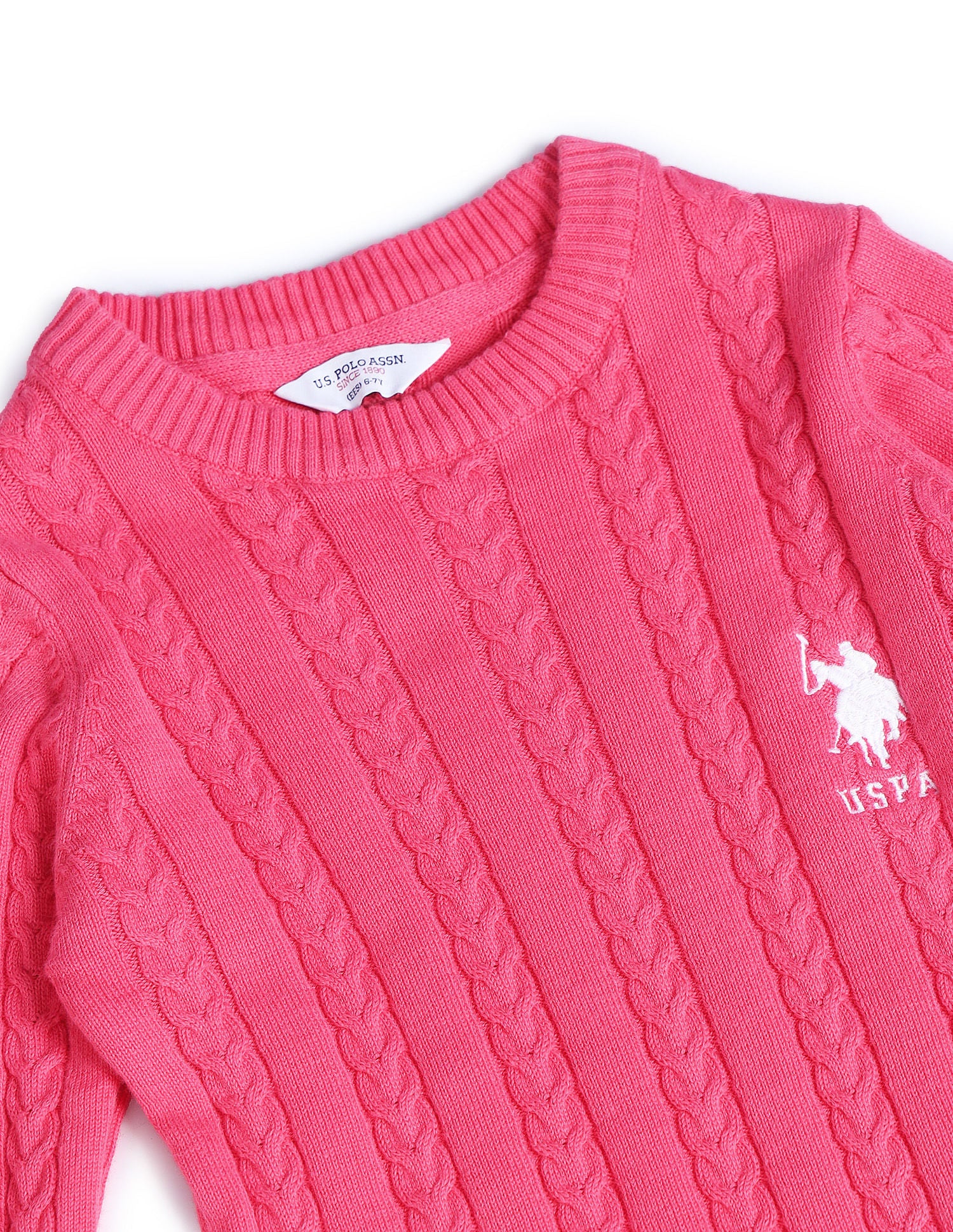 Girls Cable Knit Sweater Rogue Pink - U.S. POLO ASSN. | Large