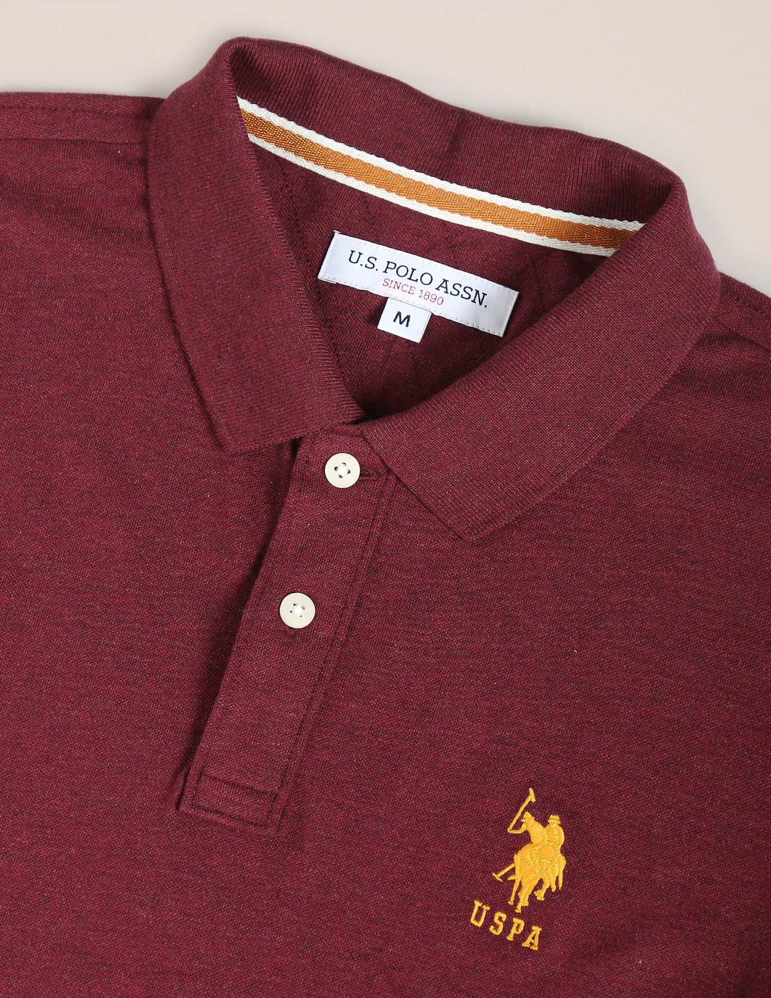 Embroidered Logo Heathered Polo Shirt Maroon - U.S. Polo Assn. India | Large