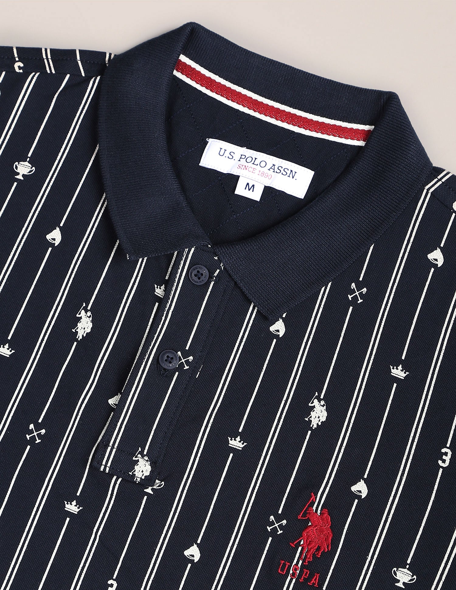 Graphic Print Striped Polo Shirt Navy - U.S. Polo Assn. India | Large