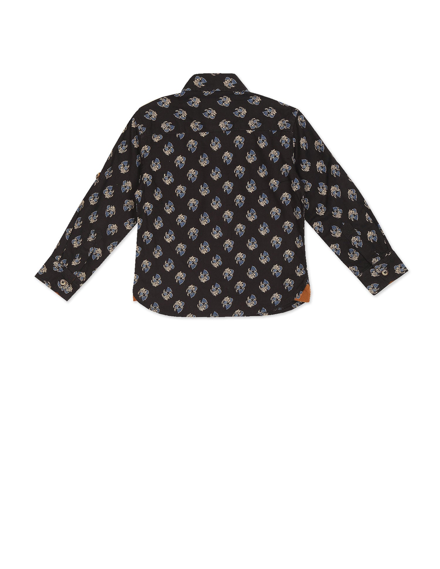 Boys Brown Spread Collar Printed Shirt Brown - U.S. Polo Assn. India | Large
