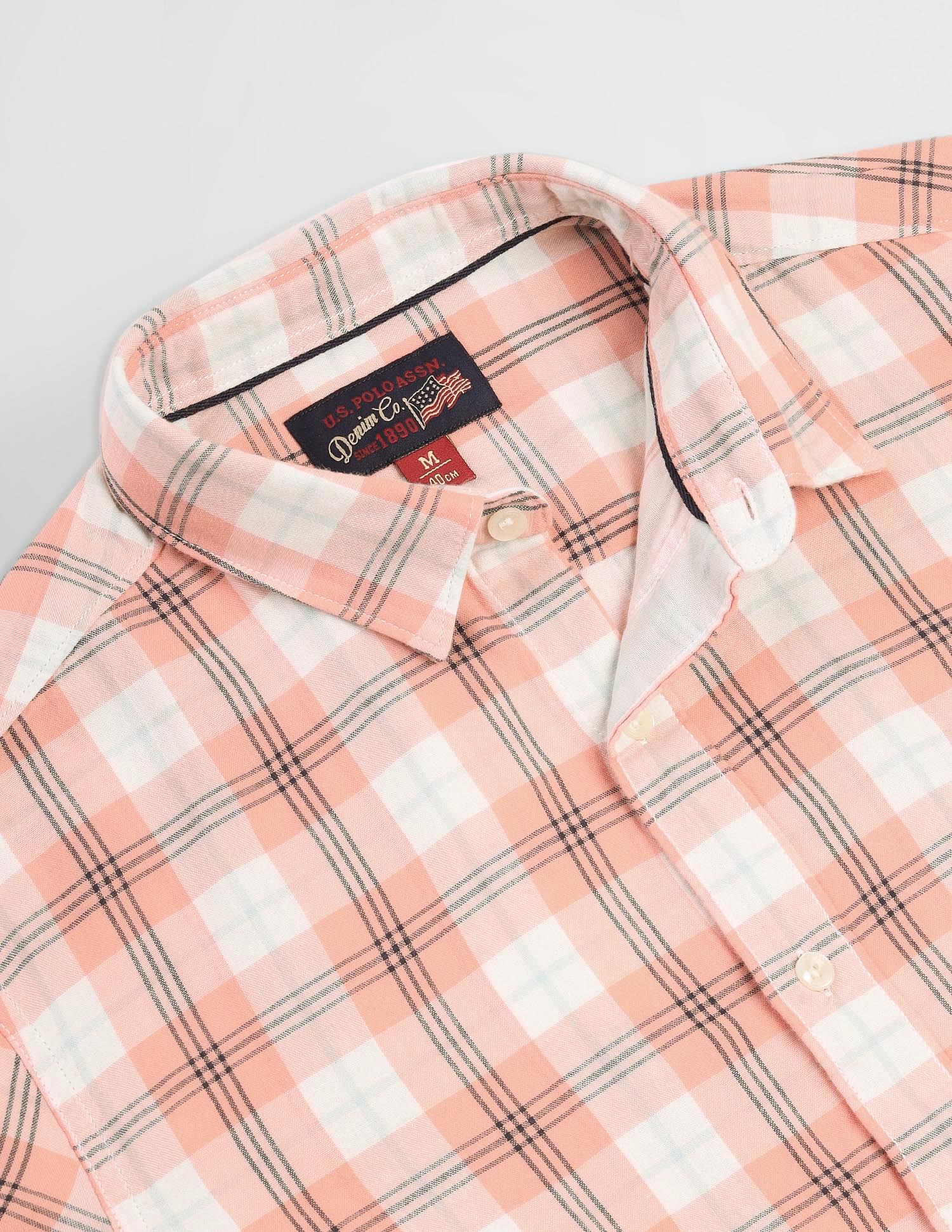Slim Fit Tartan Check Shirt Peach - U.S. Polo Assn. India | Large