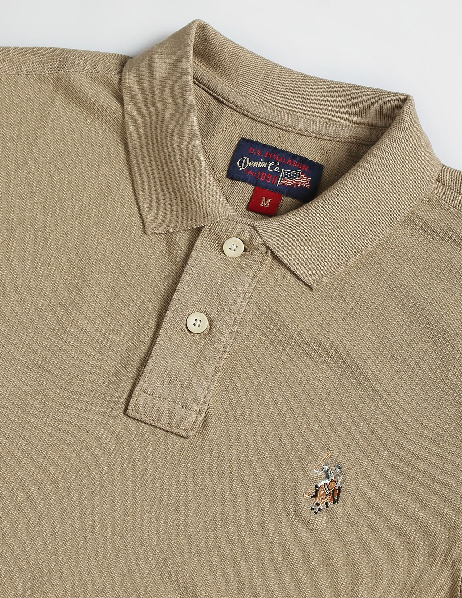 Solid Cotton Muscle Fit Polo Shirt Beige - U.S. Polo Assn. India | Large