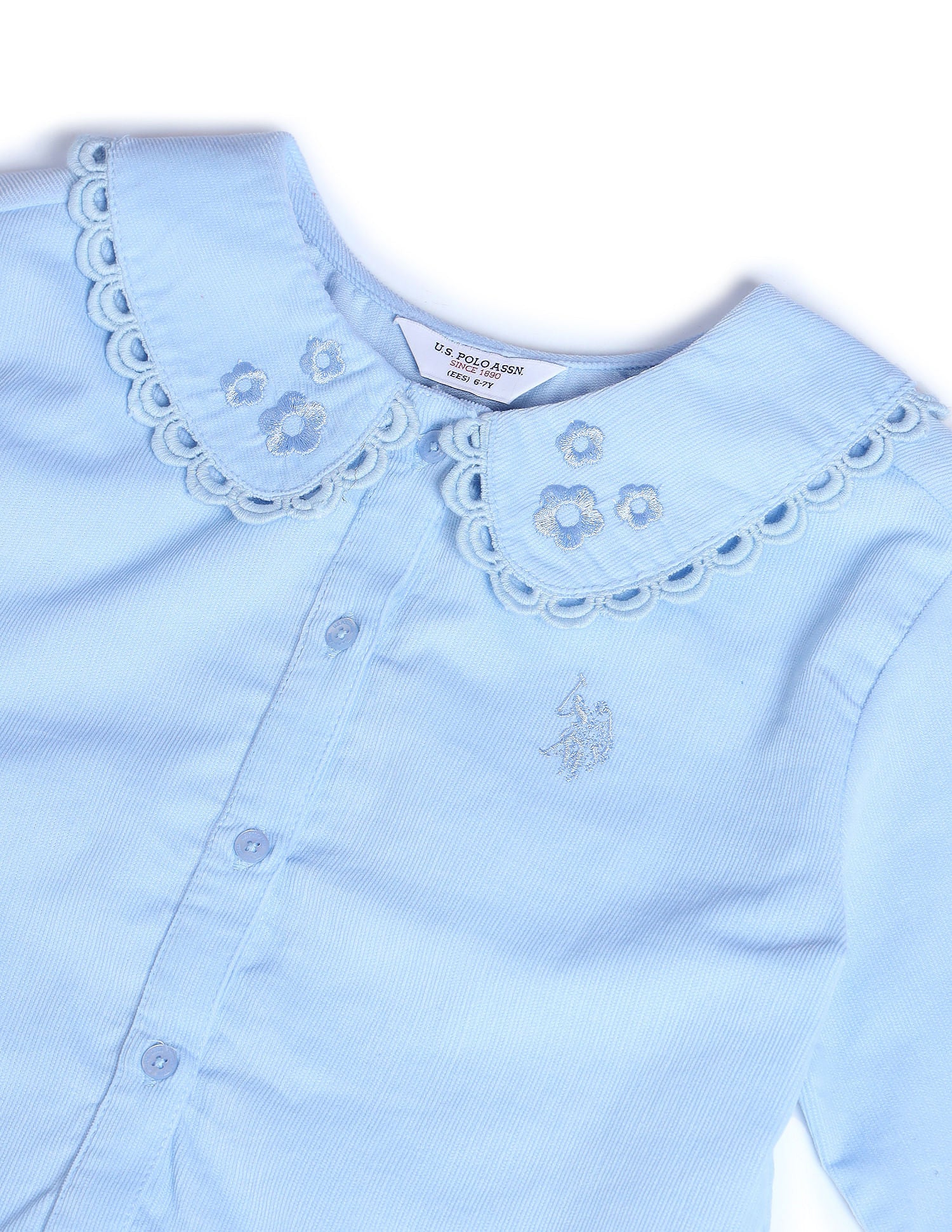 Girls Peter Pan Collar Solid Top Light Blue - U.S. POLO ASSN. | Large