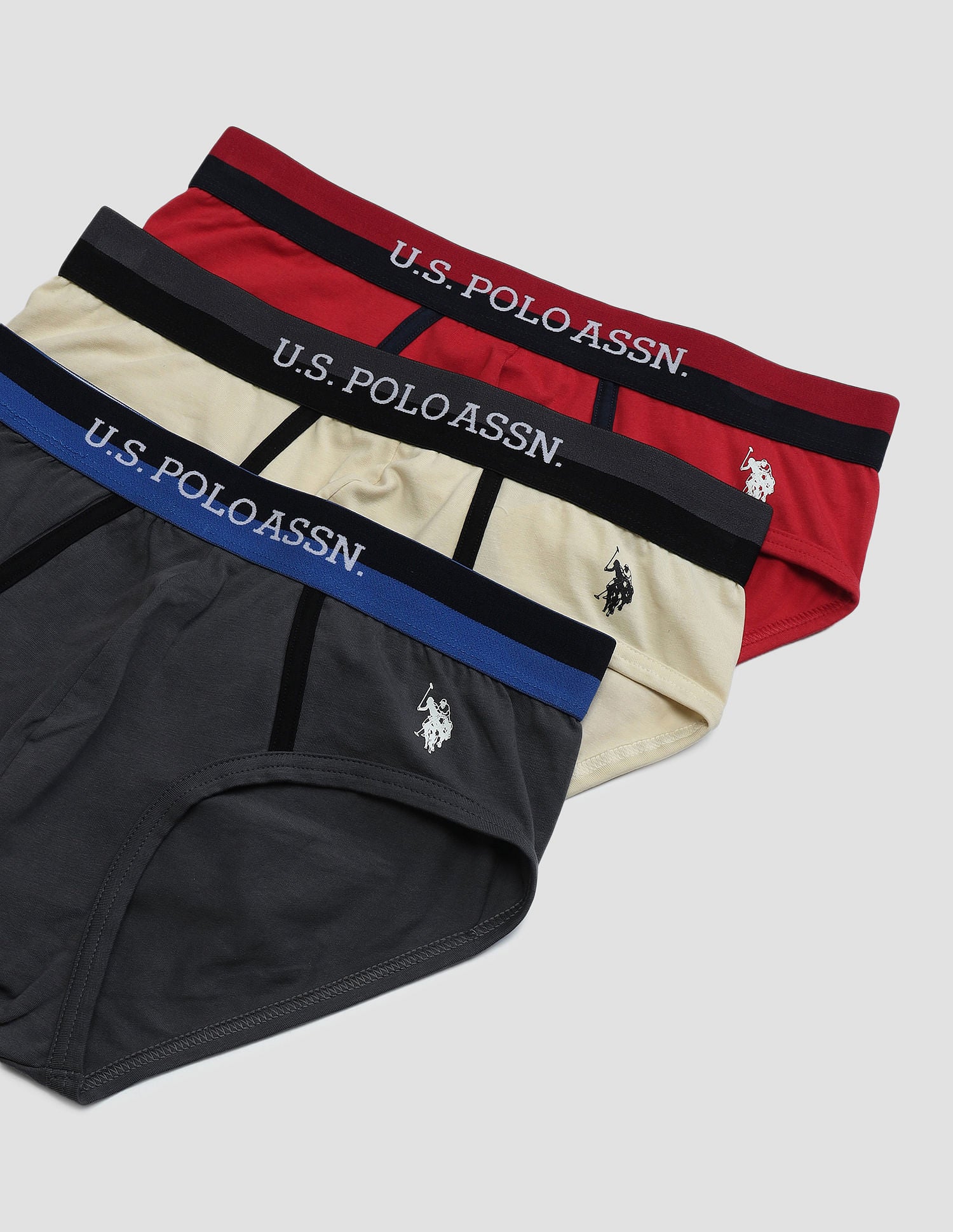 Dual Tone Cotton Stretch OET07 Briefs - Pack Of 3 Red, Beige and Grey - U.S. POLO ASSN. | Large