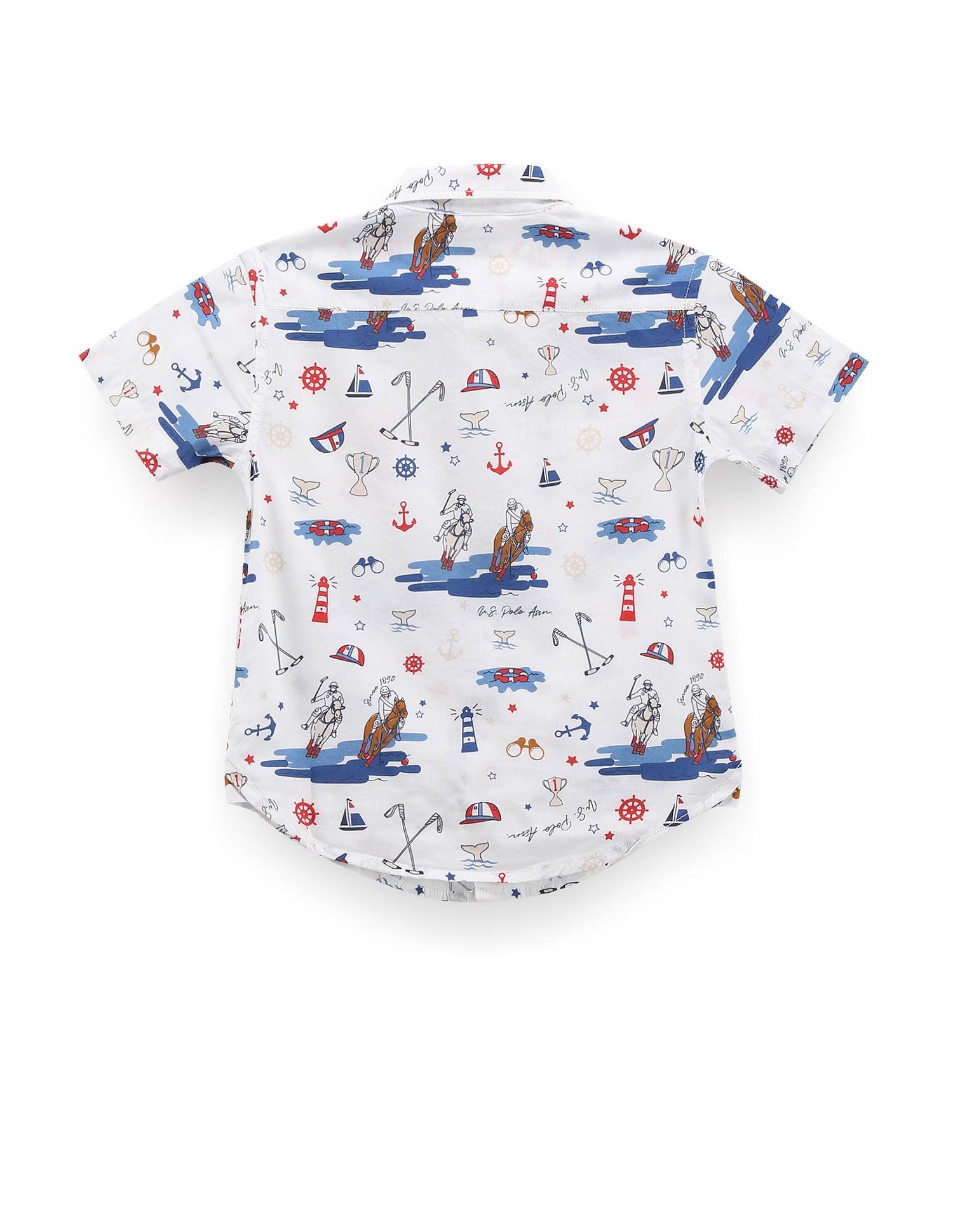 Boys Spread Collar Graphic Print Shirt White - U.S. Polo Assn. India | Large