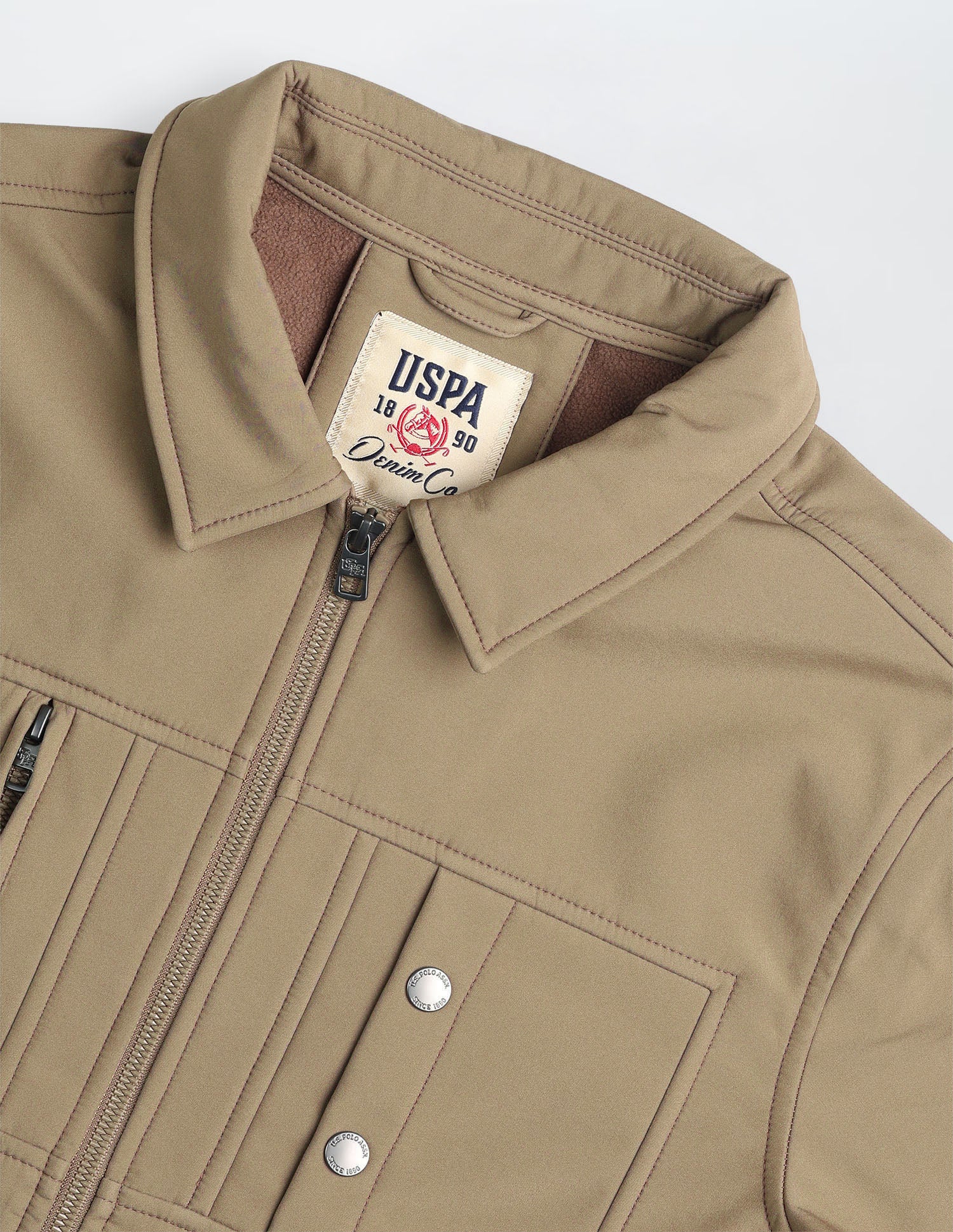 Solid Regular Fit Jacket Light Brown - U.S. Polo Assn. India | Large