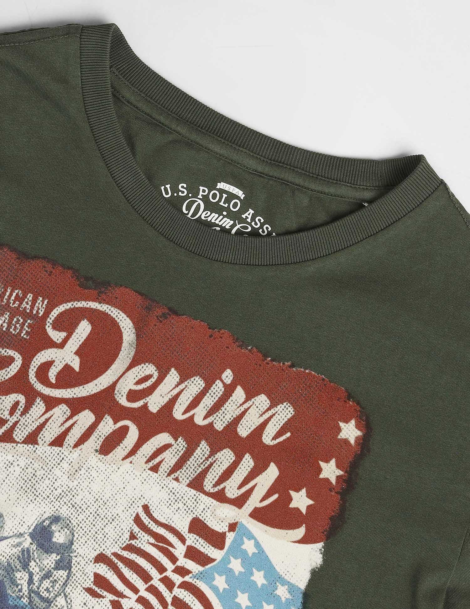 Crew Neck Brand Print T-Shirt Olive - U.S. Polo Assn. India | Large