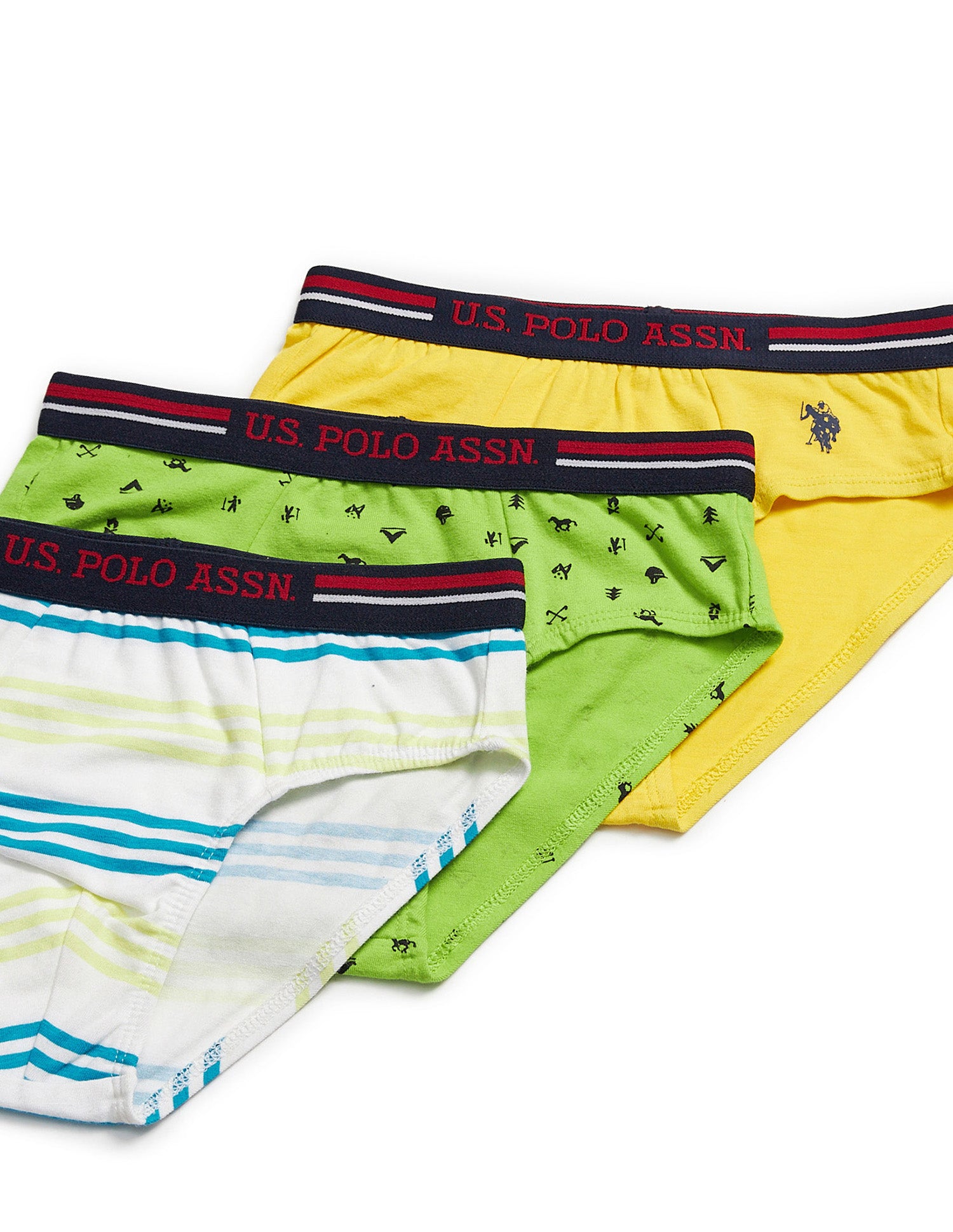 Mid Rise Cotton Spandex EKB03 Briefs - Pack Of 3 White, Lime Green and Yellow - U.S. POLO ASSN. | Large