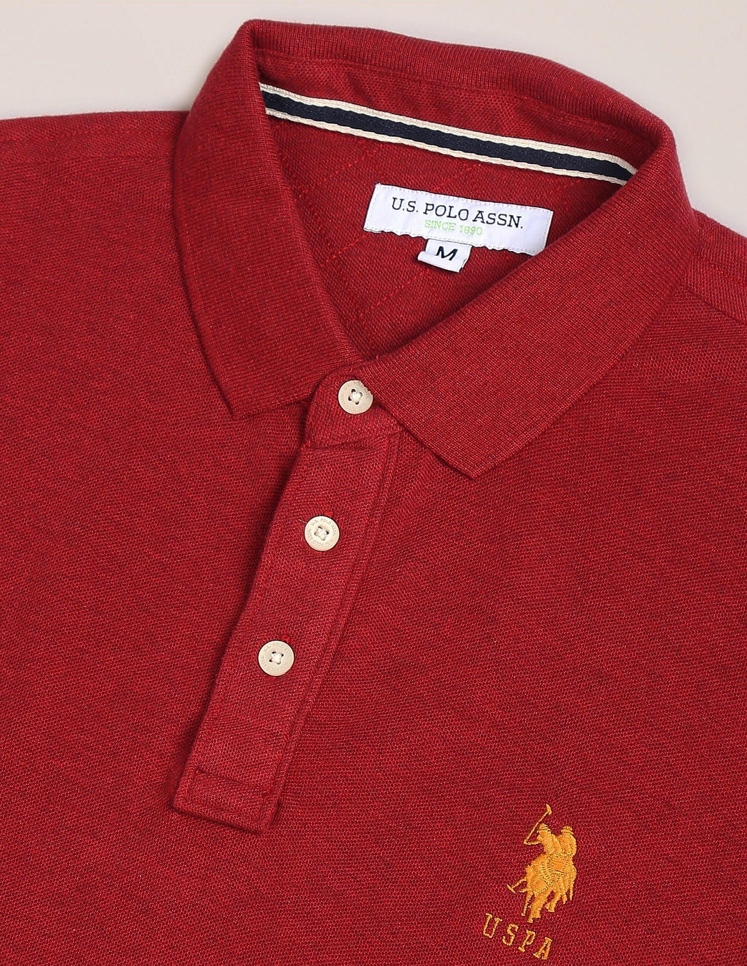 Heathered Cotton Polo Shirt Maroon - U.S. Polo Assn. India | Large