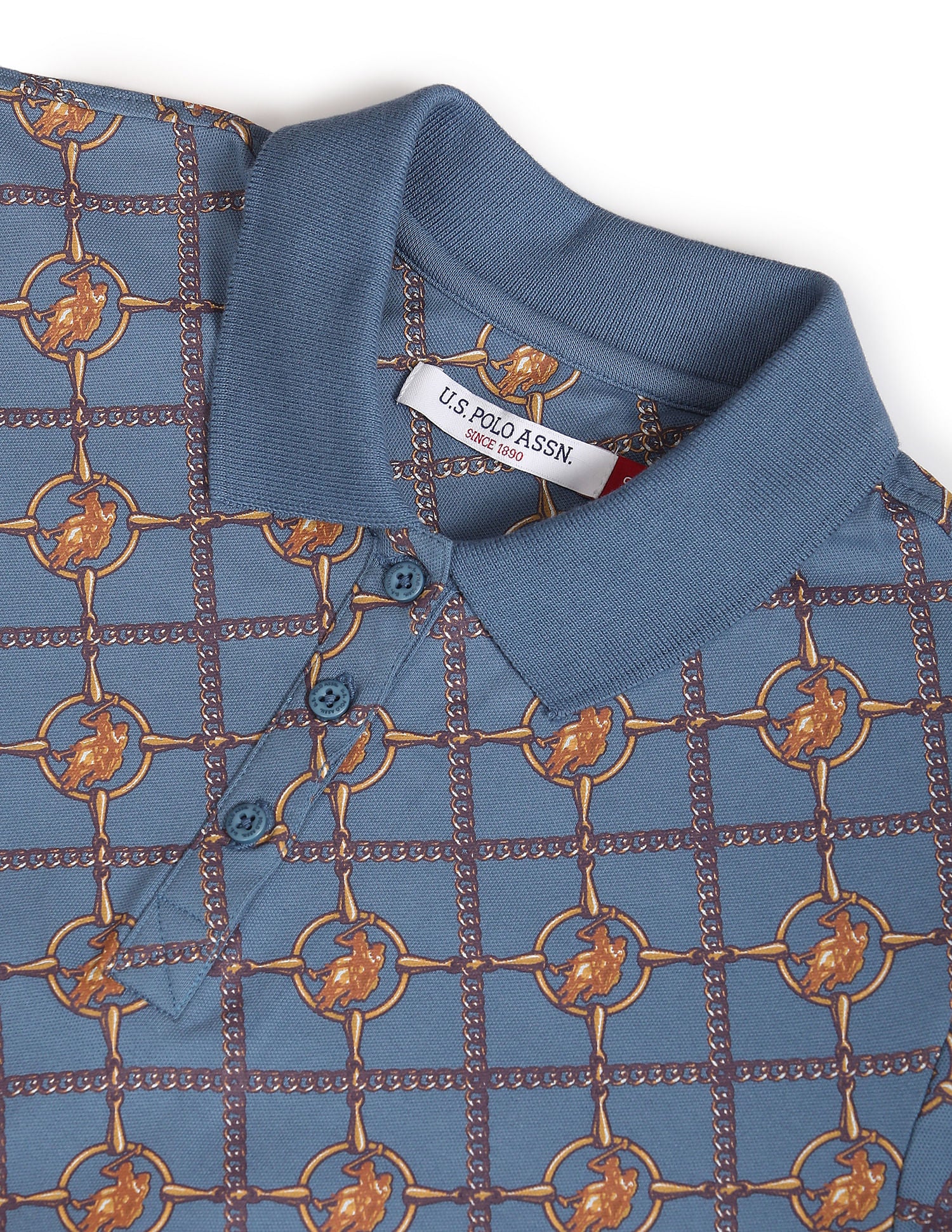 Brand Print Slim Fit Polo Shirt Blue - U.S. Polo Assn. India | Large