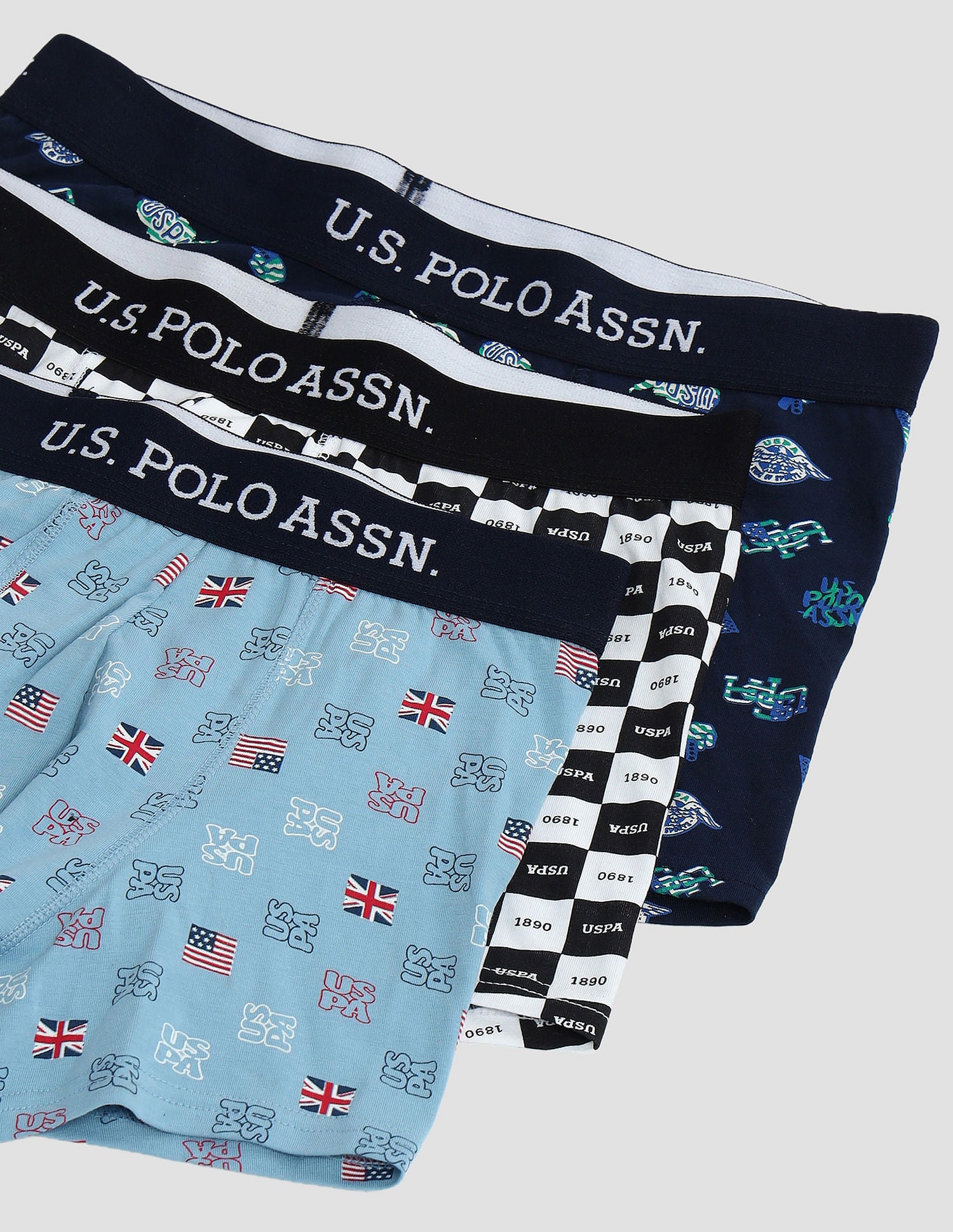 Elasticized Waist Solid OET14 Trunks - Pack Of 3 Navy, Light Blue and White - U.S. POLO ASSN. | Large