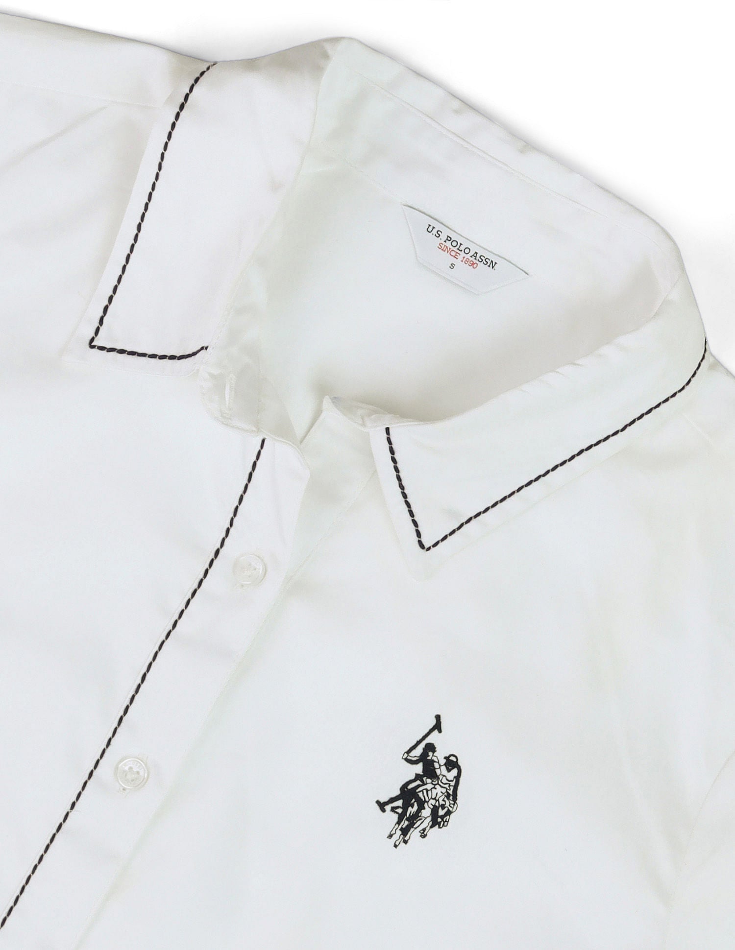 Contrast Saddle Stitch Cotton Shirt White - U.S. POLO ASSN. | Large