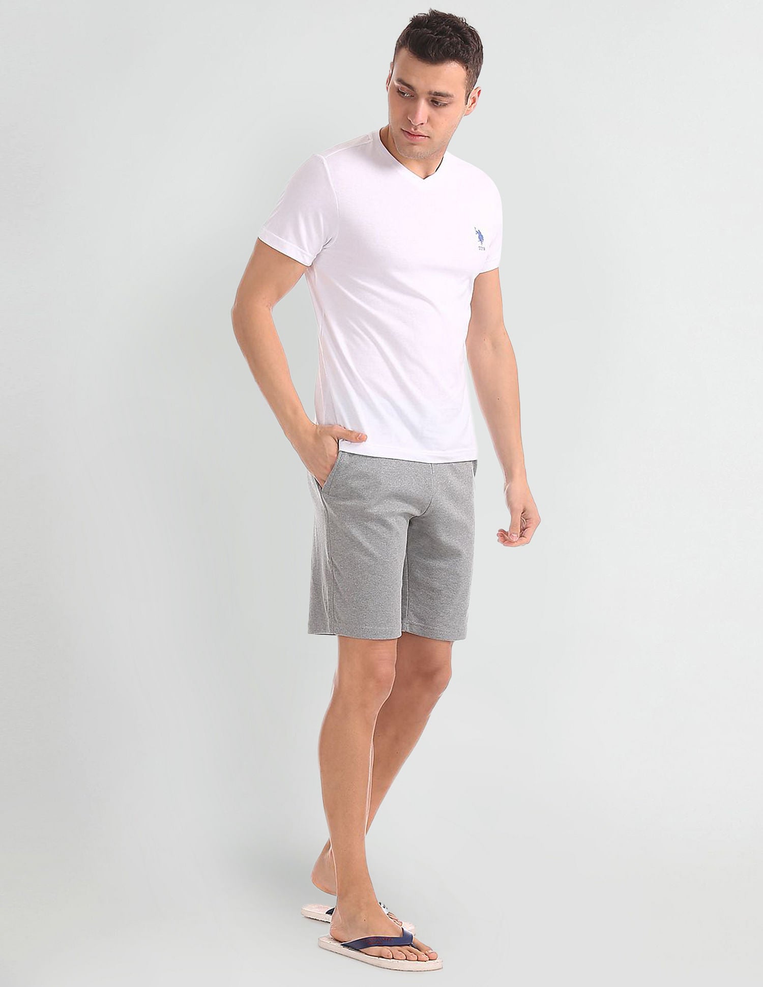 V-Neck Embroidered Logo I638 Lounge T-Shirt - Pack Of 1 White - U.S. POLO ASSN. | Large