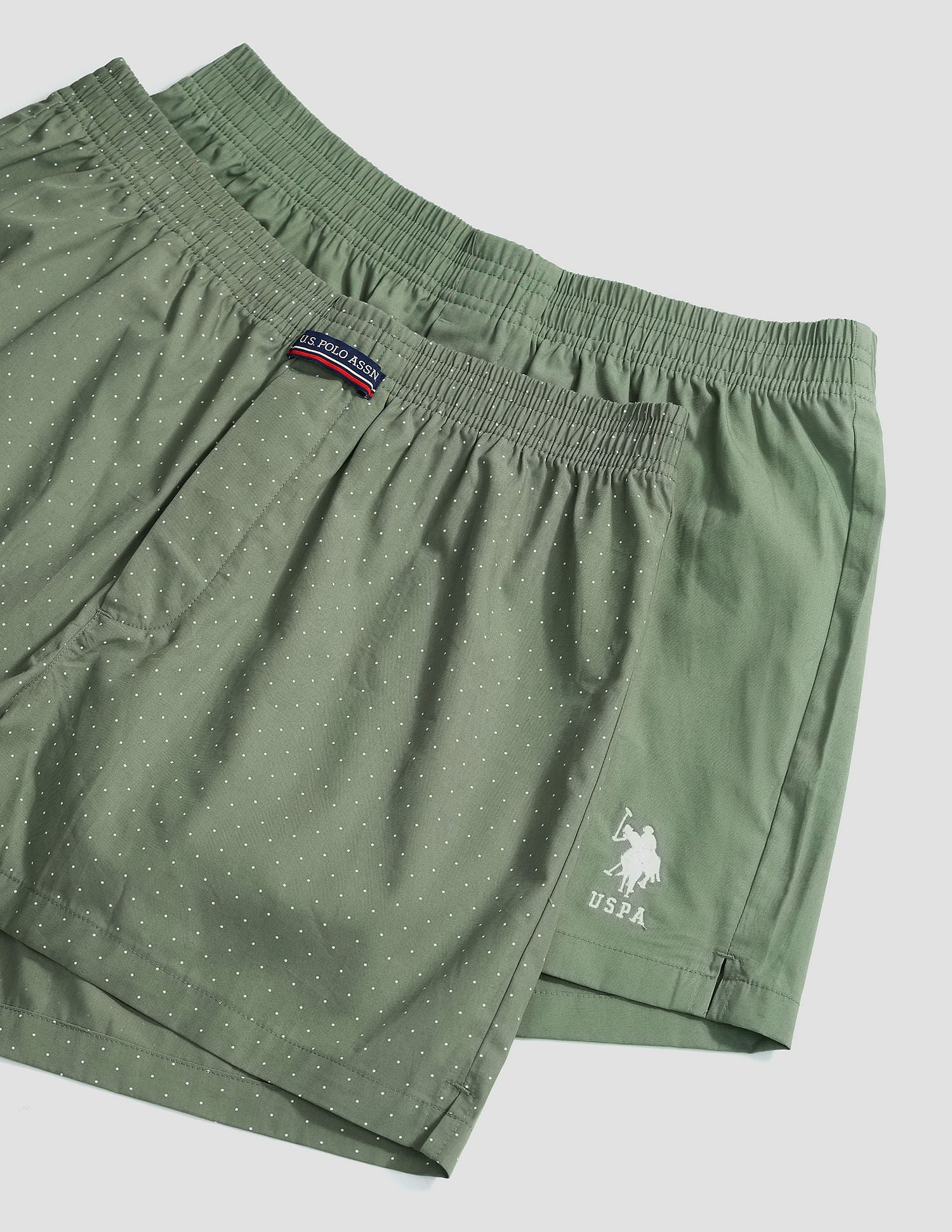 Mid Rise Solid OEX05 Shorts - Pack Of 2 Polka Dot Grey And Grey - U.S. POLO ASSN. | Large