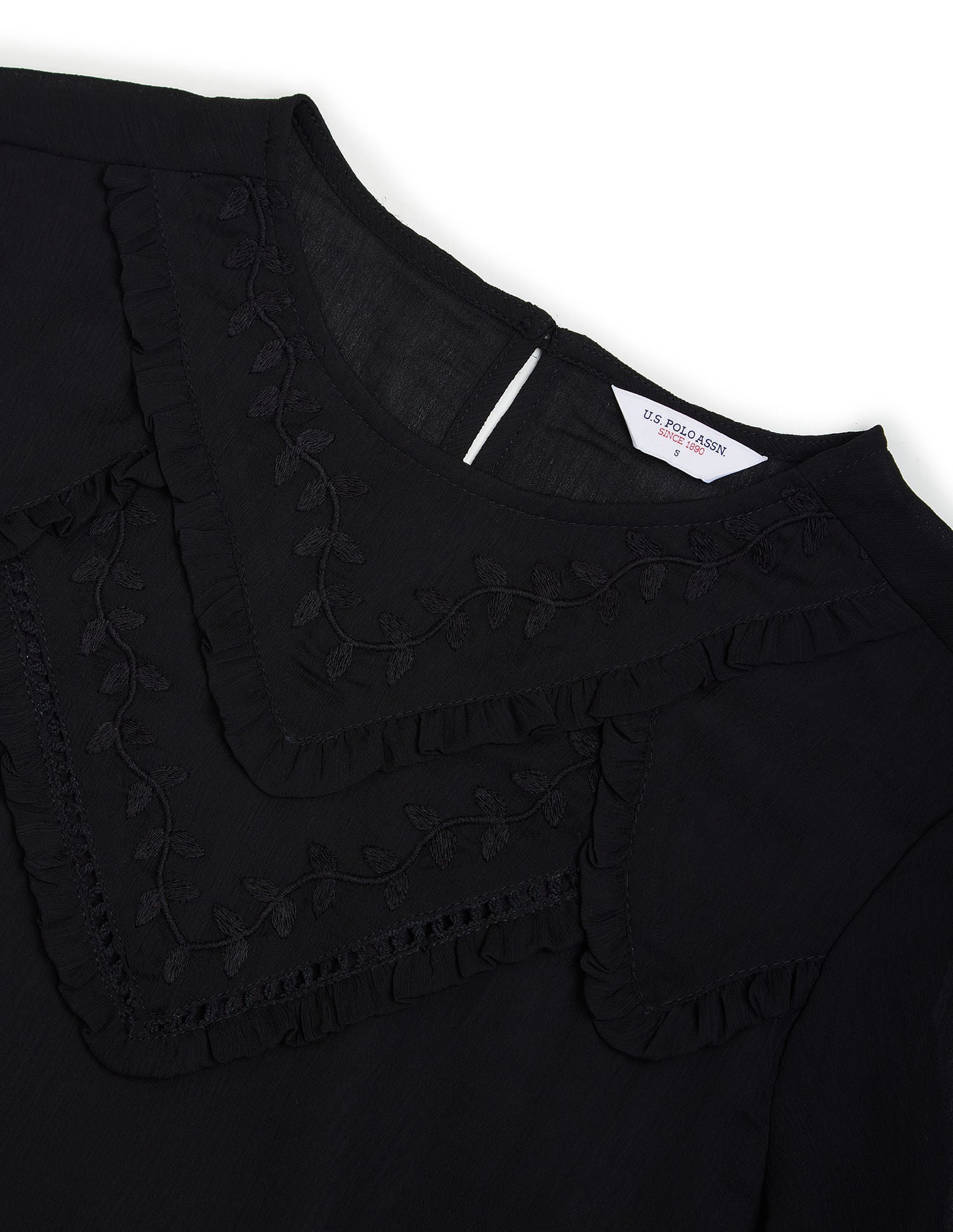 Ruffled Detail Long Sleeve Top Black - U.S. Polo Assn. India | Large
