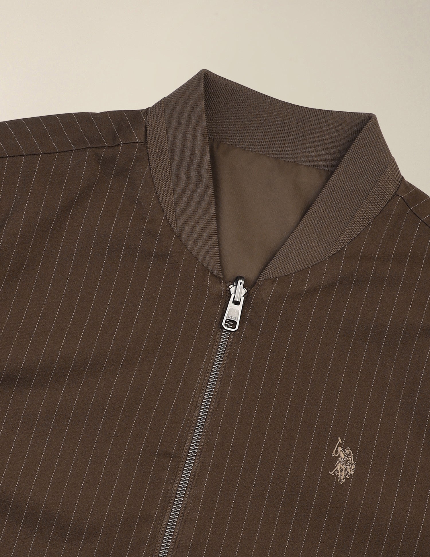 Vertical Striped Regular Fit Bomber Jacket Brown - U.S. Polo Assn. India | Large