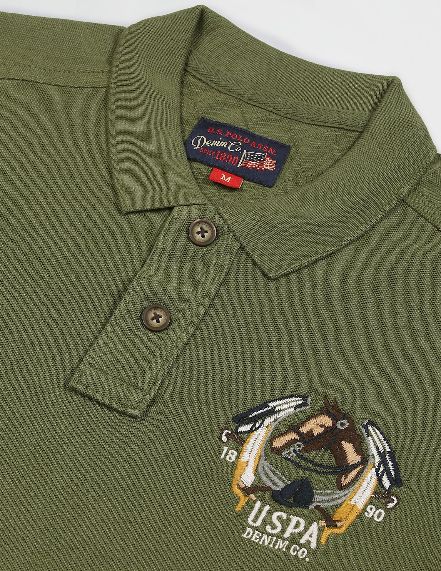 Ribbed Collar Pique Polo Shirt Olive - U.S. Polo Assn. India | Large