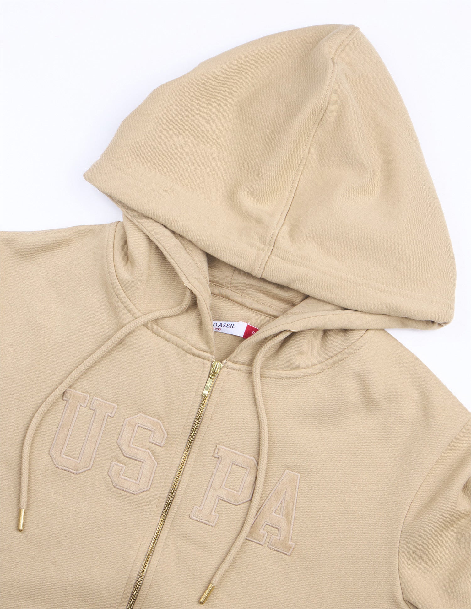 Brand Applique Relaxed Fit Zipper Sweatshirt Beige - U.S. Polo Assn. India | Large
