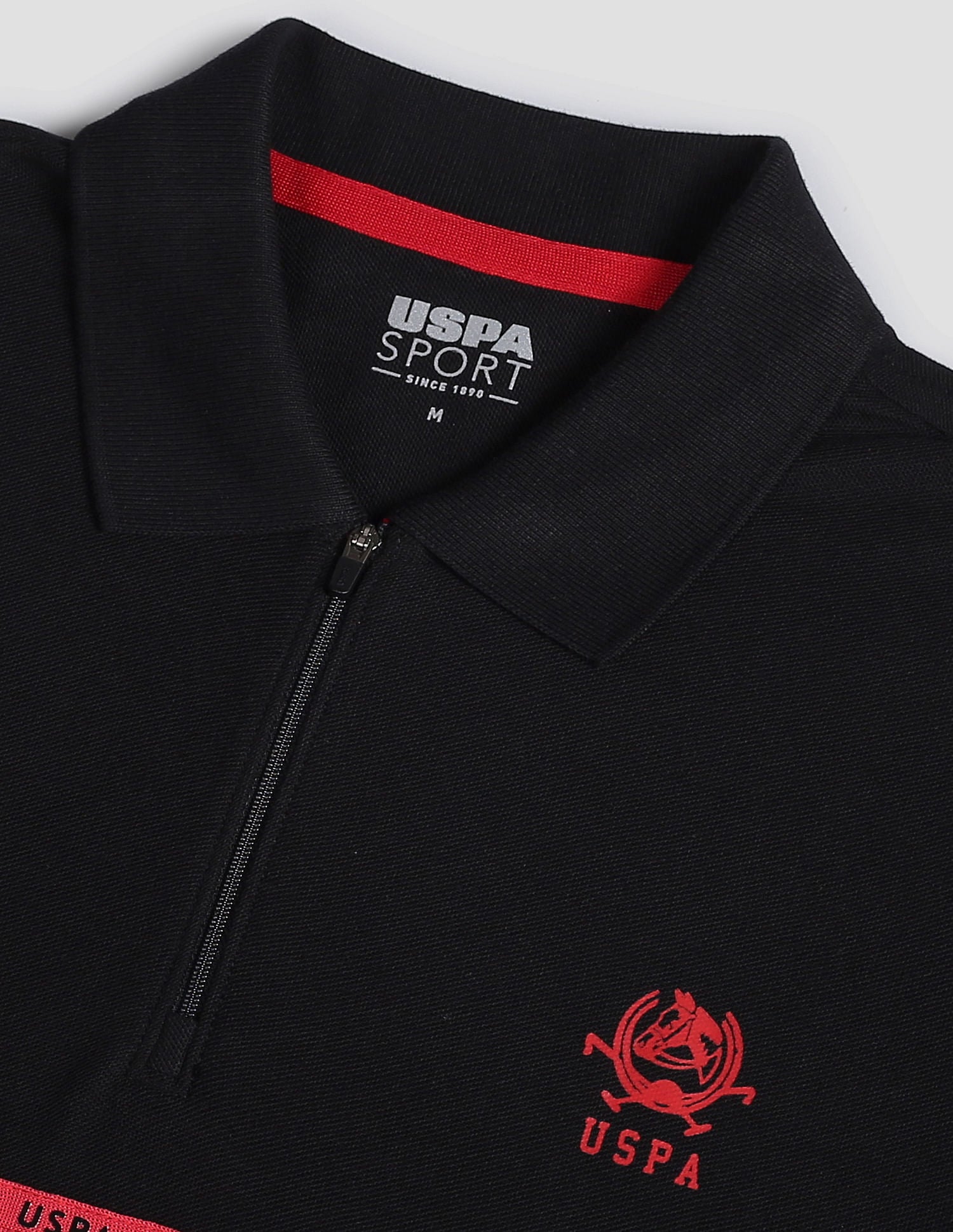 Brand Tape Zipper Active Polo Shirt Black - U.S. POLO ASSN. | Large