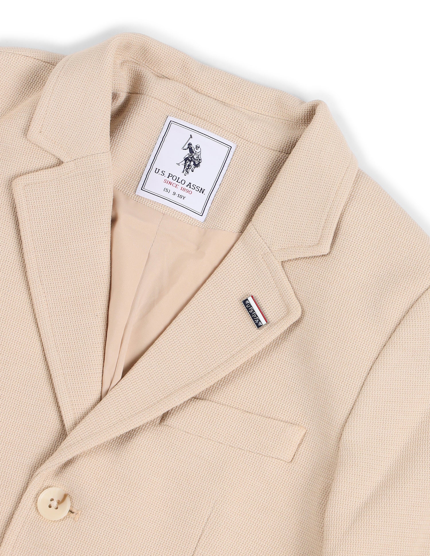 Boys Textured Pattern Blazer Beige - U.S. POLO ASSN. | Large