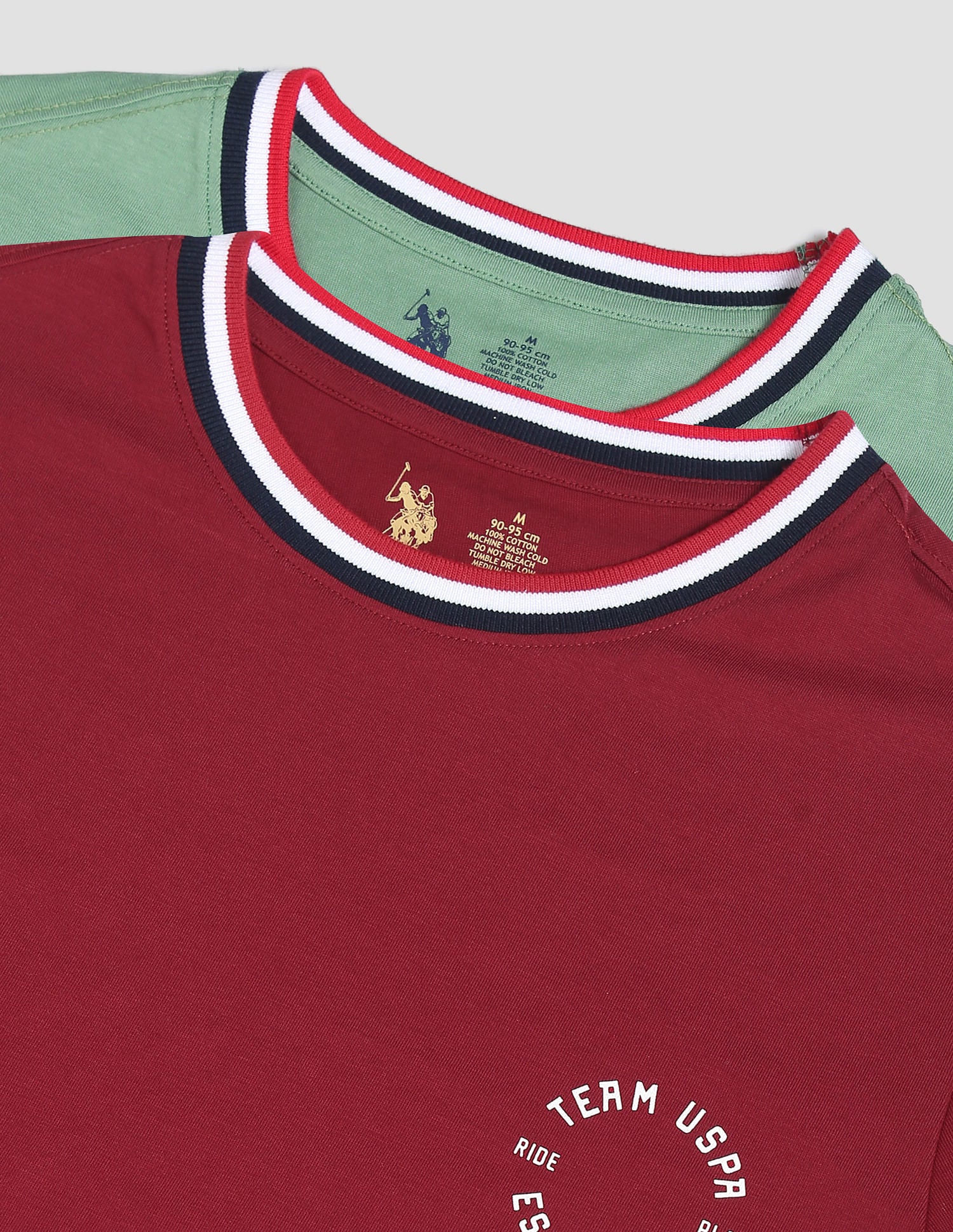 Striped Neck Cotton OEE01 Lounge T-Shirt - Pack Of 2 Green and Maroon - U.S. POLO ASSN. | Large
