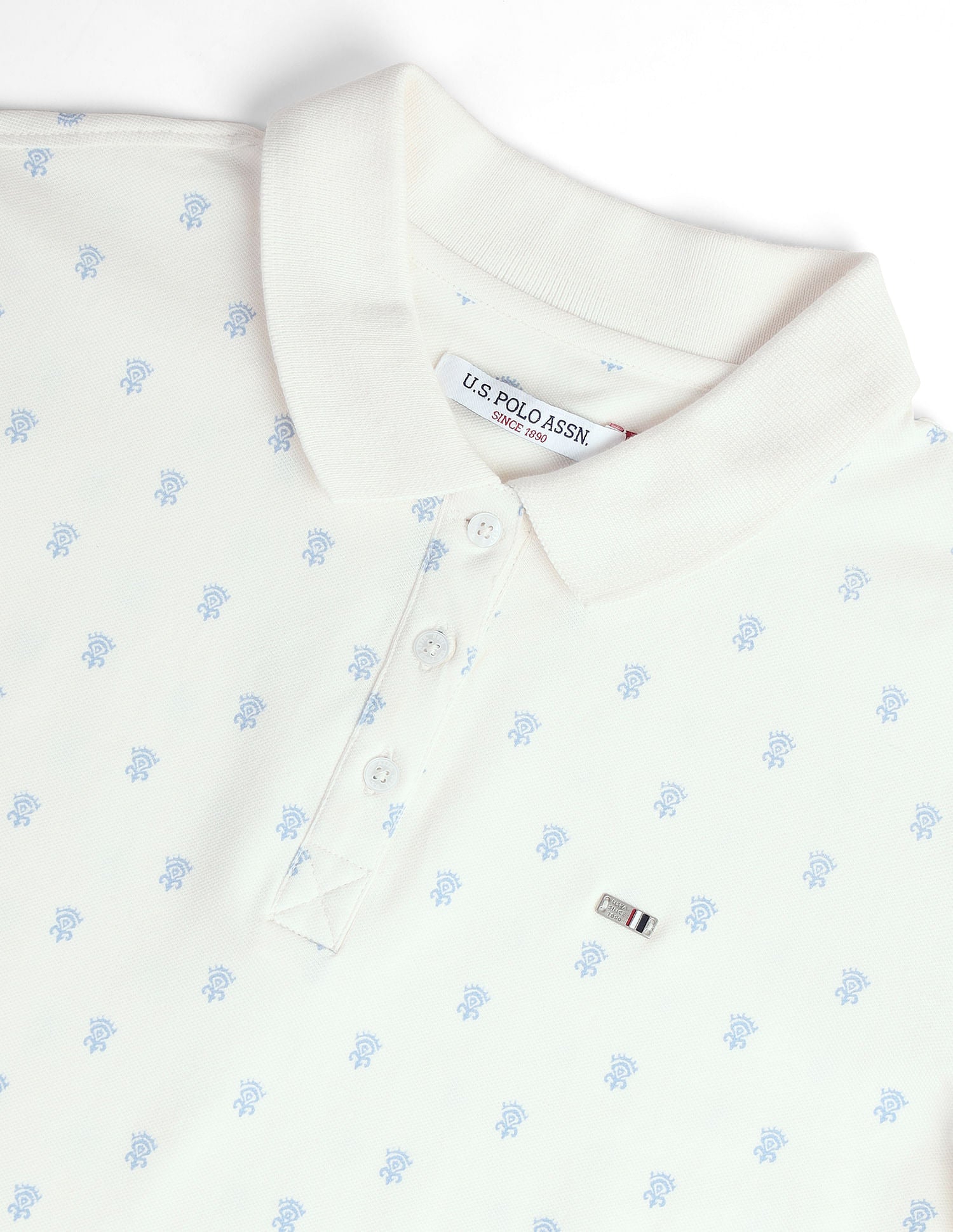 Motif Print Cotton Stretch Polo Shirt Off-White - U.S. POLO ASSN. | Large