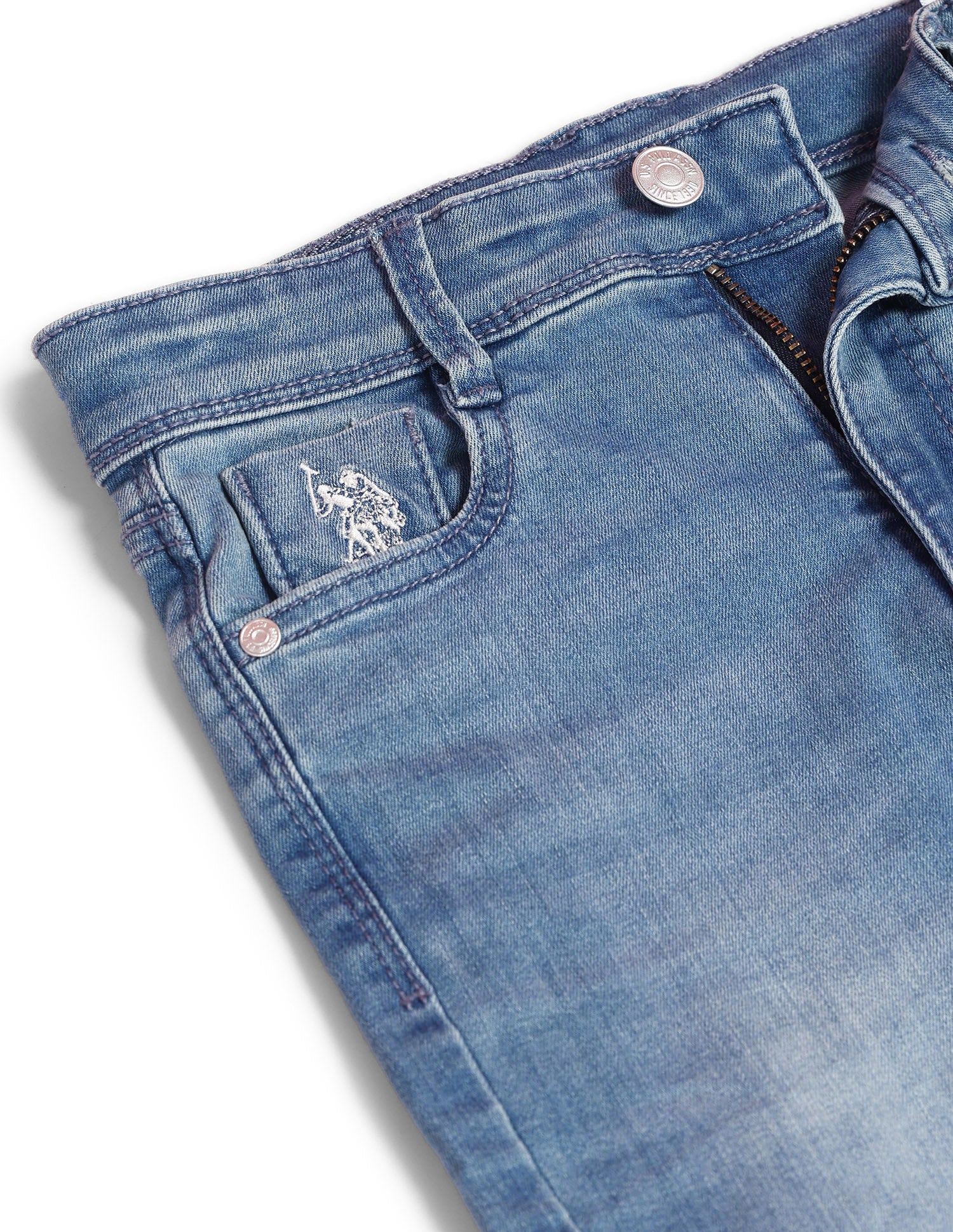 Girls Mid Rise Flared Fit Jeans Light Blue - U.S. POLO ASSN. | Large