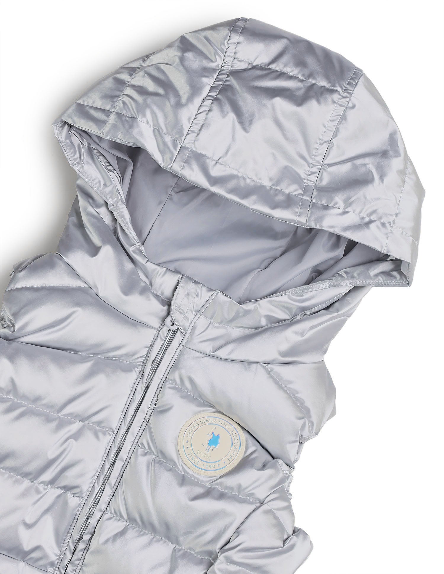 Girls Hooded Puffer Gilet Jacket Silver - U.S. POLO ASSN. | Large