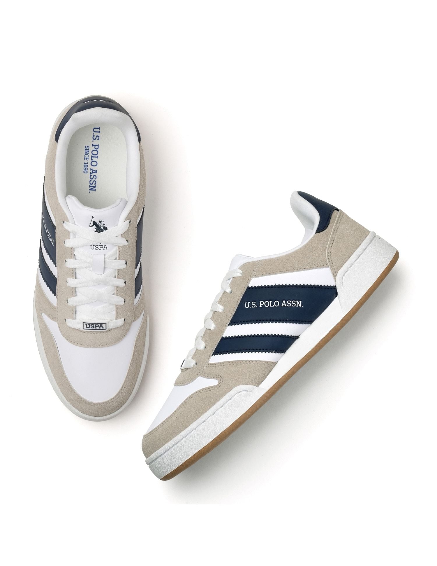 Men Gren Suede Colourblocked Sneakers Beige - U.S. POLO ASSN. | Large