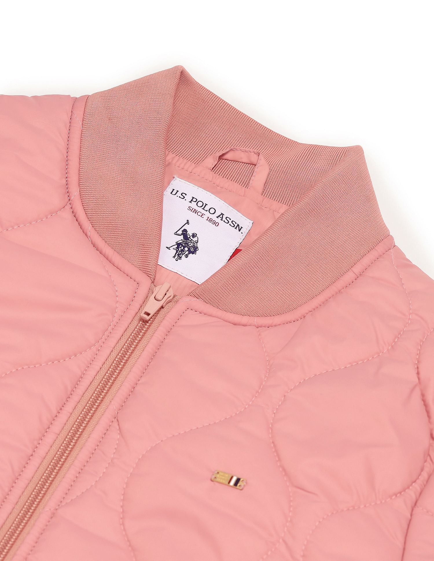Stand Collar Quilted Jacket Peach - U.S. Polo Assn. India | Large