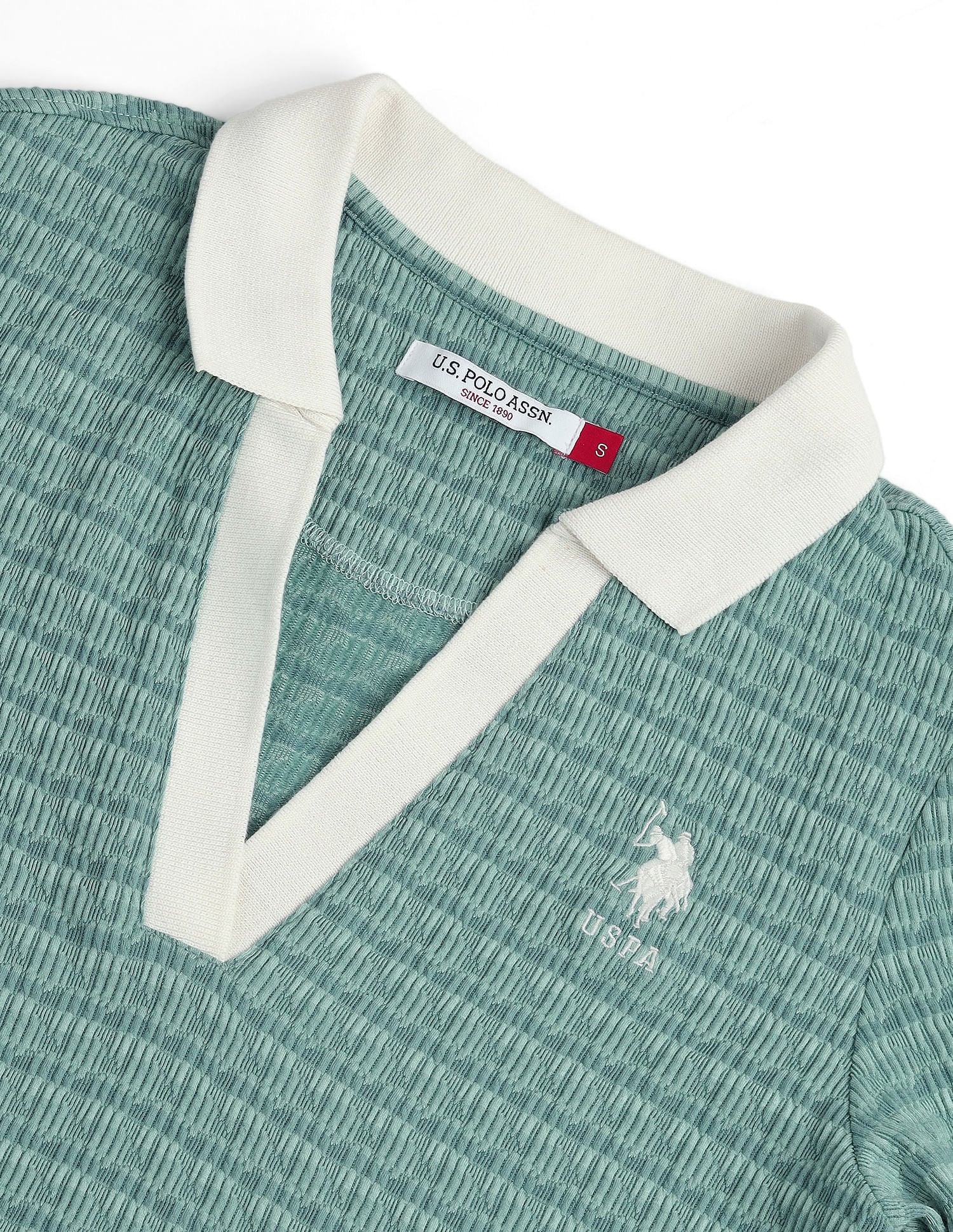 Open Placket Textured Polo Shirt Teal - U.S. POLO ASSN. | Large