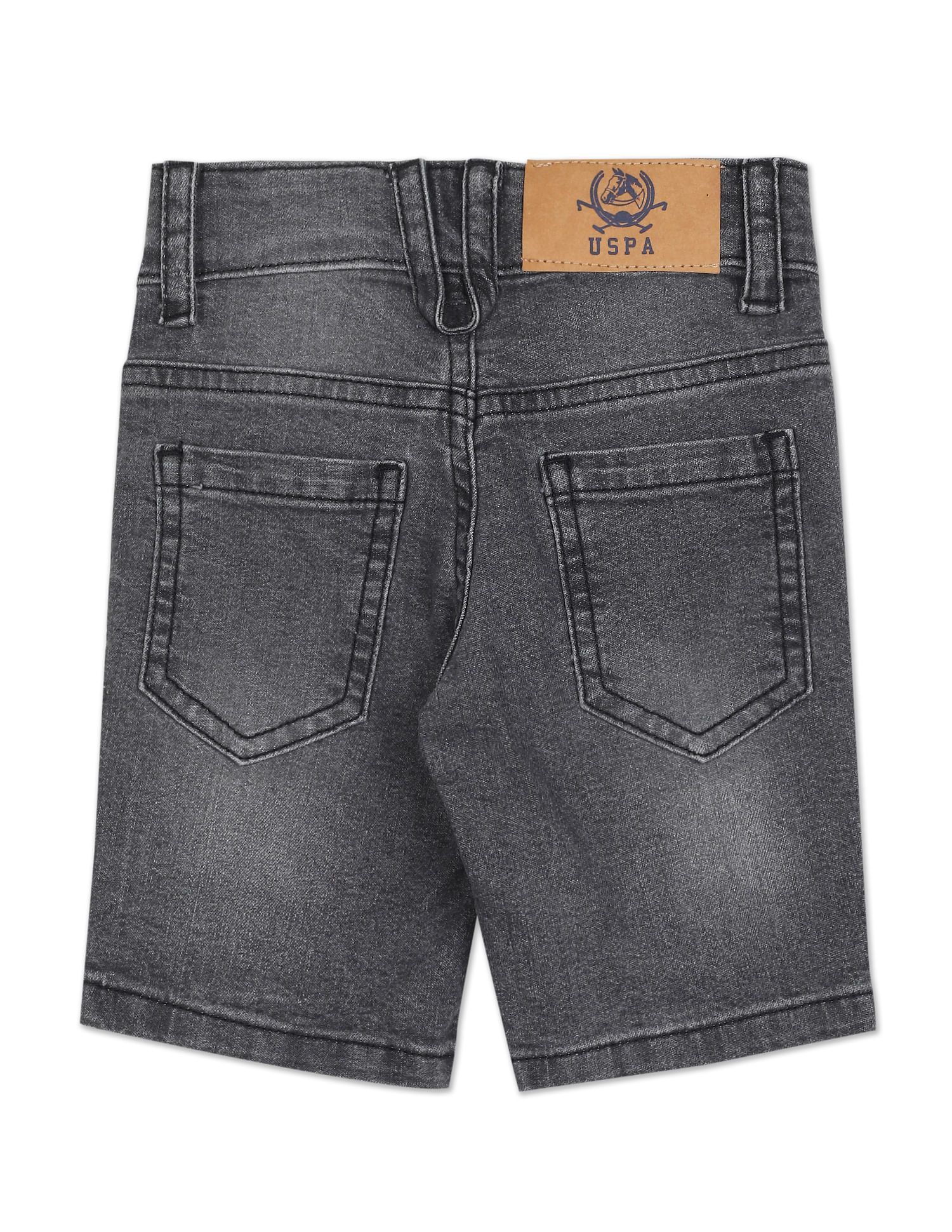 Boys Grey Mid Rise Slim Fit Stone Wash Shorts Grey - U.S. POLO ASSN. | Large