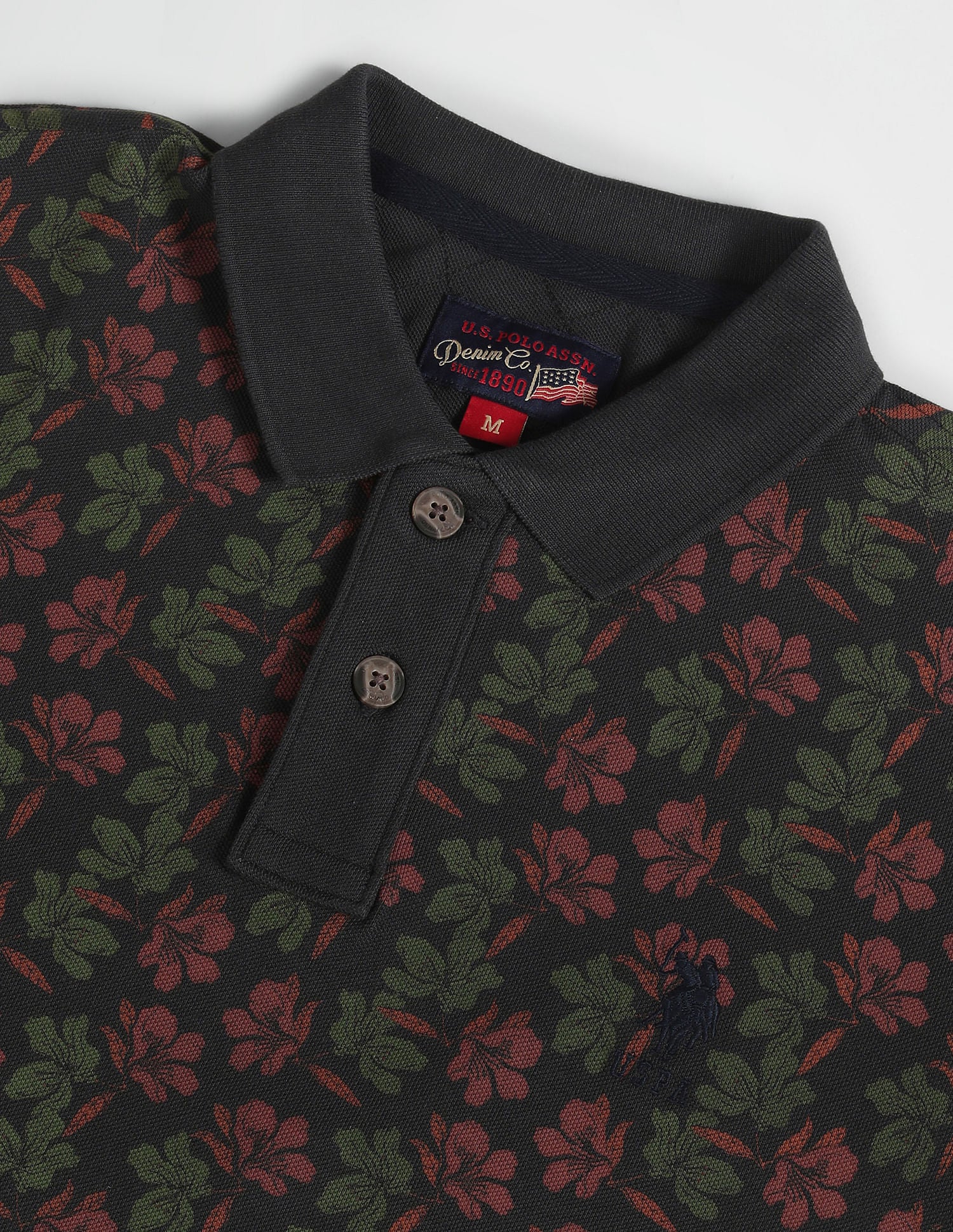 Floral Print Muscle Fit Polo Shirt Charcoal - U.S. Polo Assn. India | Large