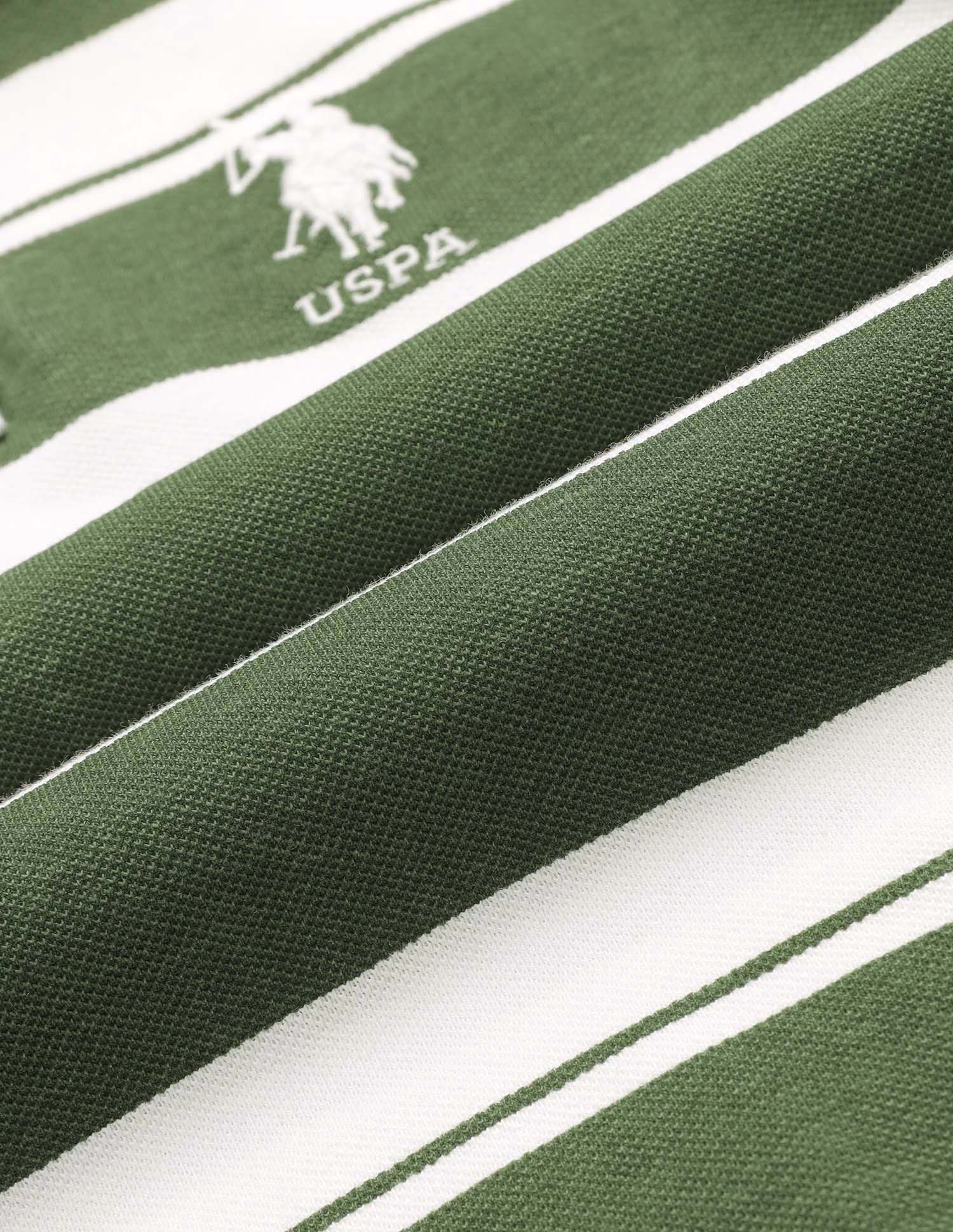 Boys Horizontal Striped Pure Cotton Polo Shirt Green - U.S. POLO ASSN. | Large