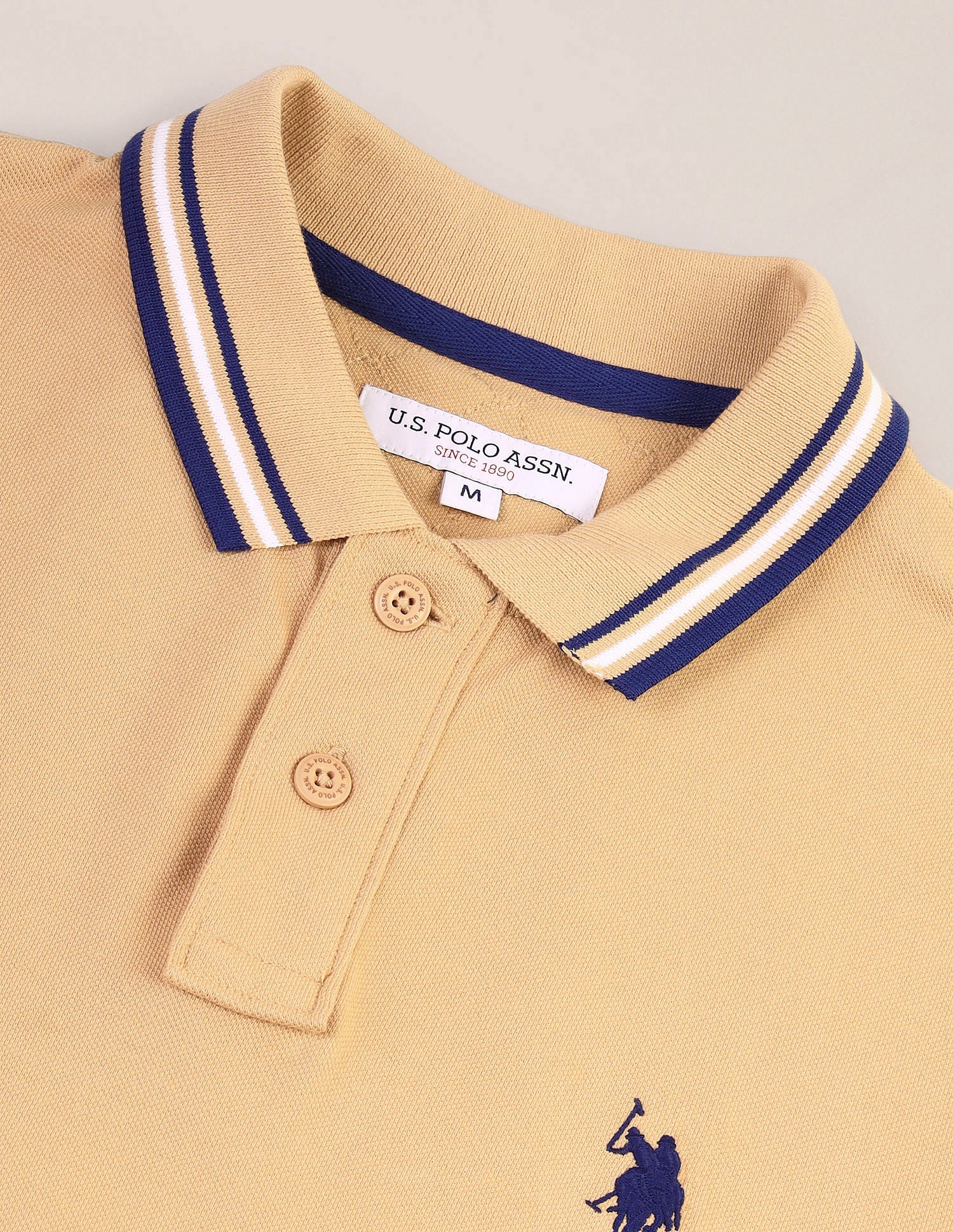 Tipped Collar Slim Polo Shirt Beige - U.S. Polo Assn. India | Large