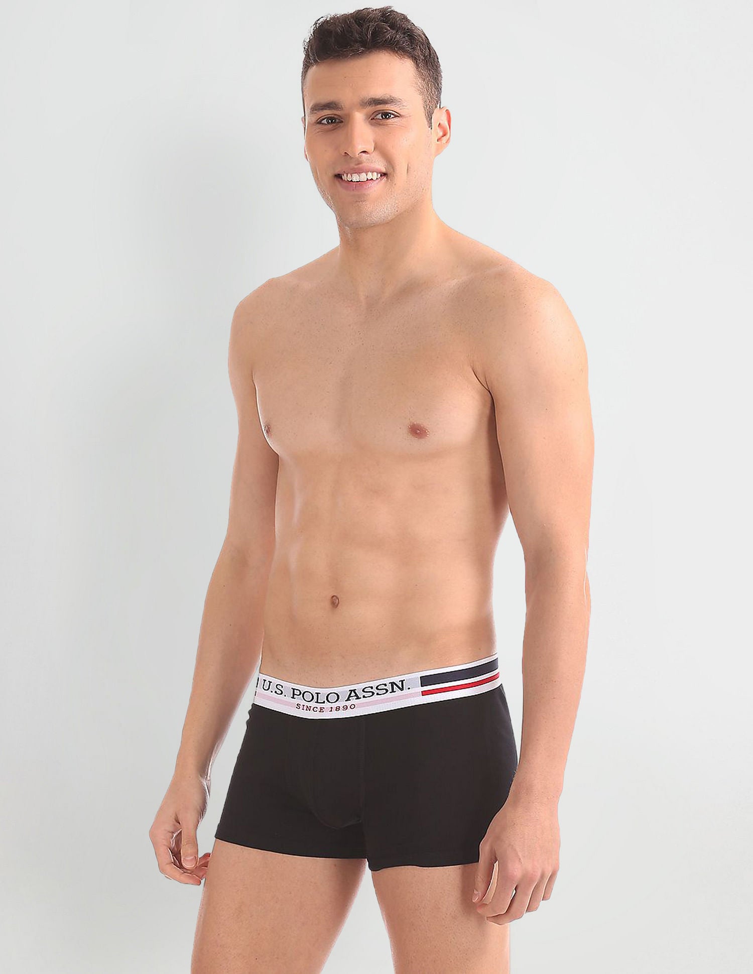 Pure Cotton Contrast Waist I641 Trunks - Pack Of 1 Black - U.S. POLO ASSN. | Large