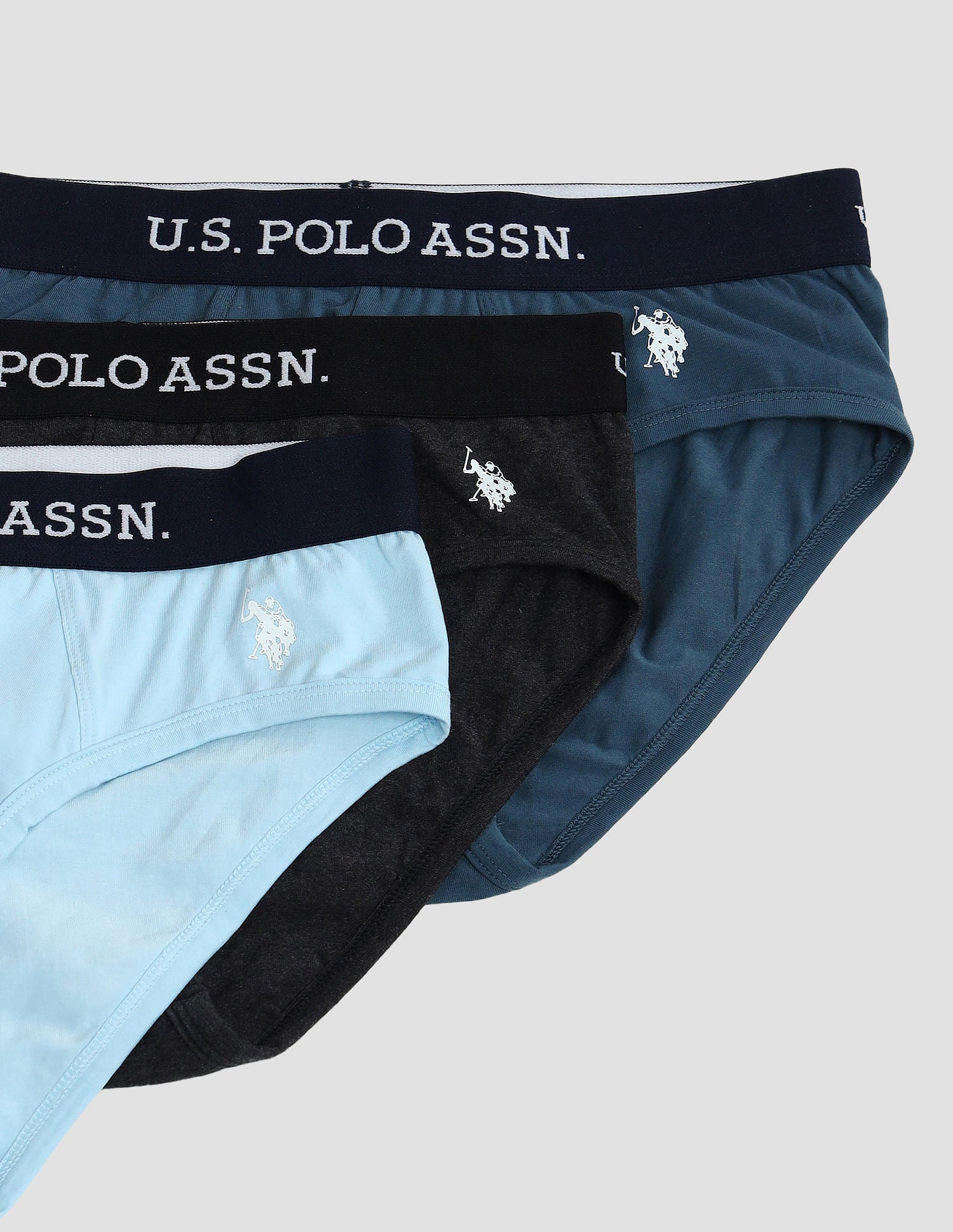 Elasticized Waist Solid OEB13 Briefs - Pack Of 3 Grey, Navyand Blue - U.S. POLO ASSN. | Large