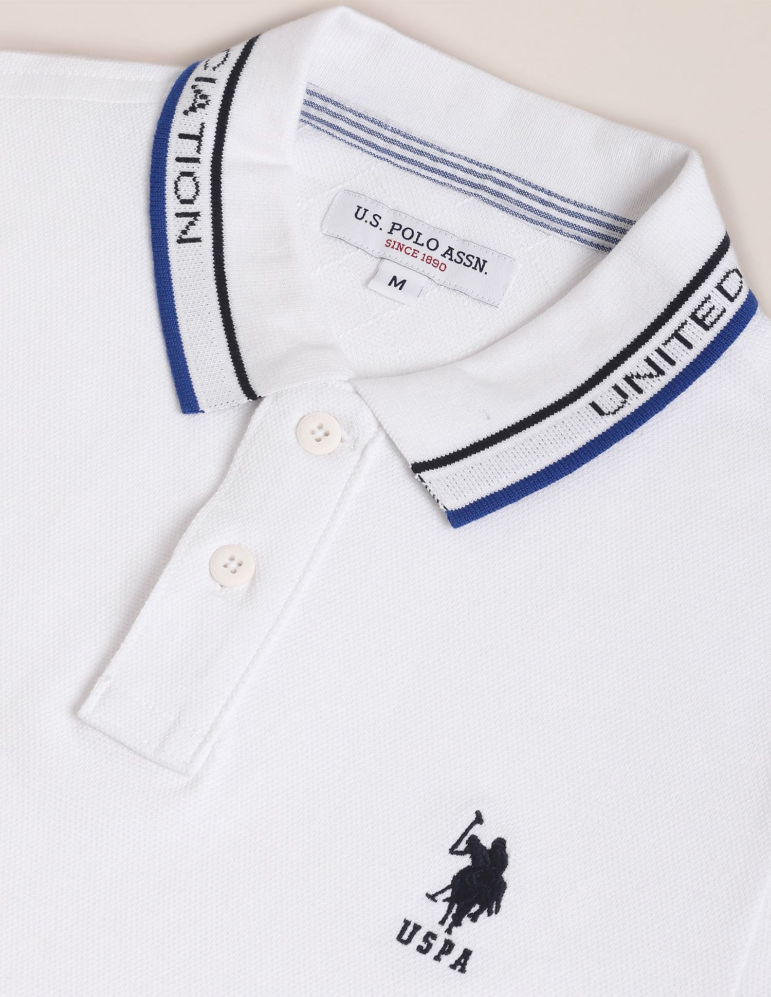 Men White Solid Cotton Polo Shirt White - U.S. Polo Assn. India | Large