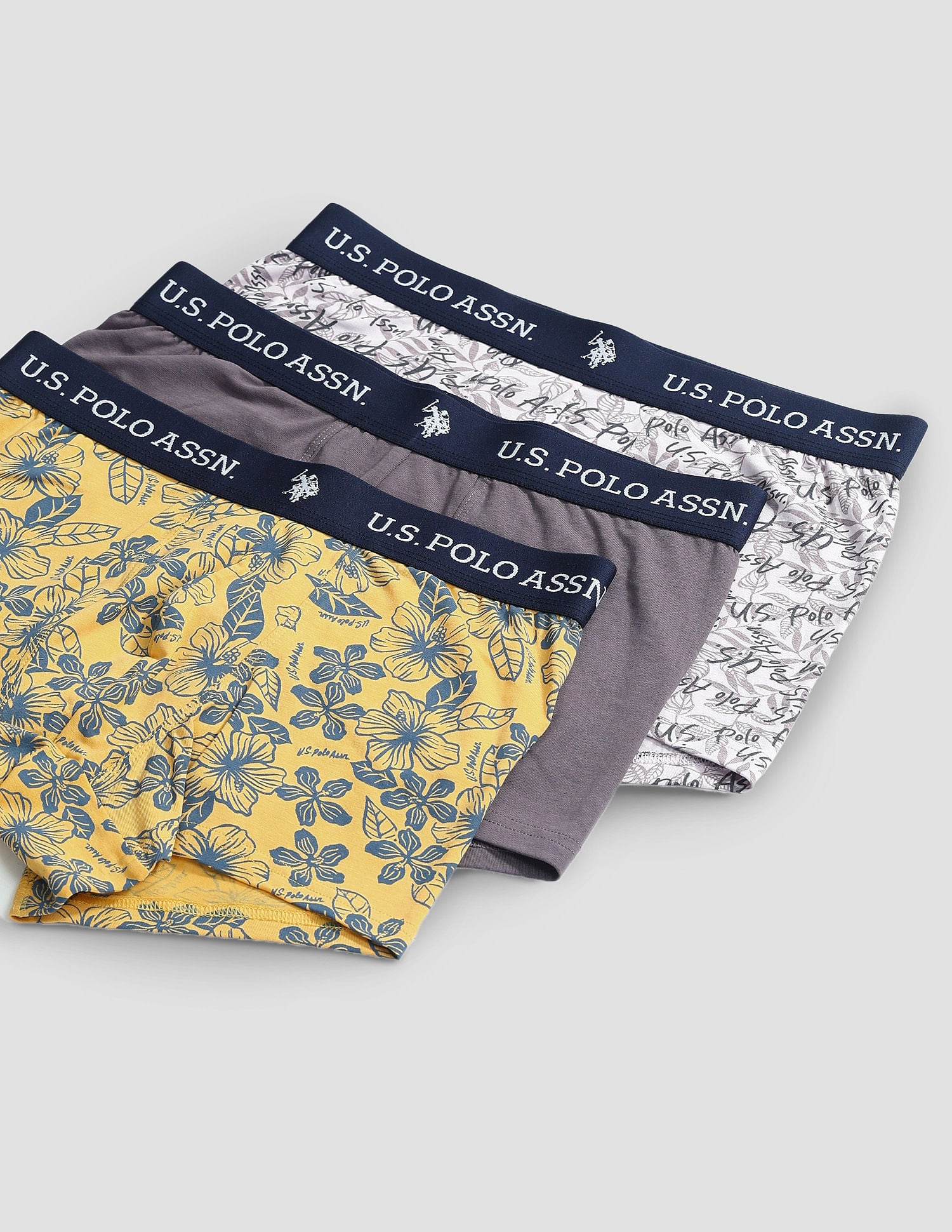 Elastic Waistband Ribbed OET08 Trunks - Pack Of 3 Grey, White, and Yellow - U.S. POLO ASSN. | Large