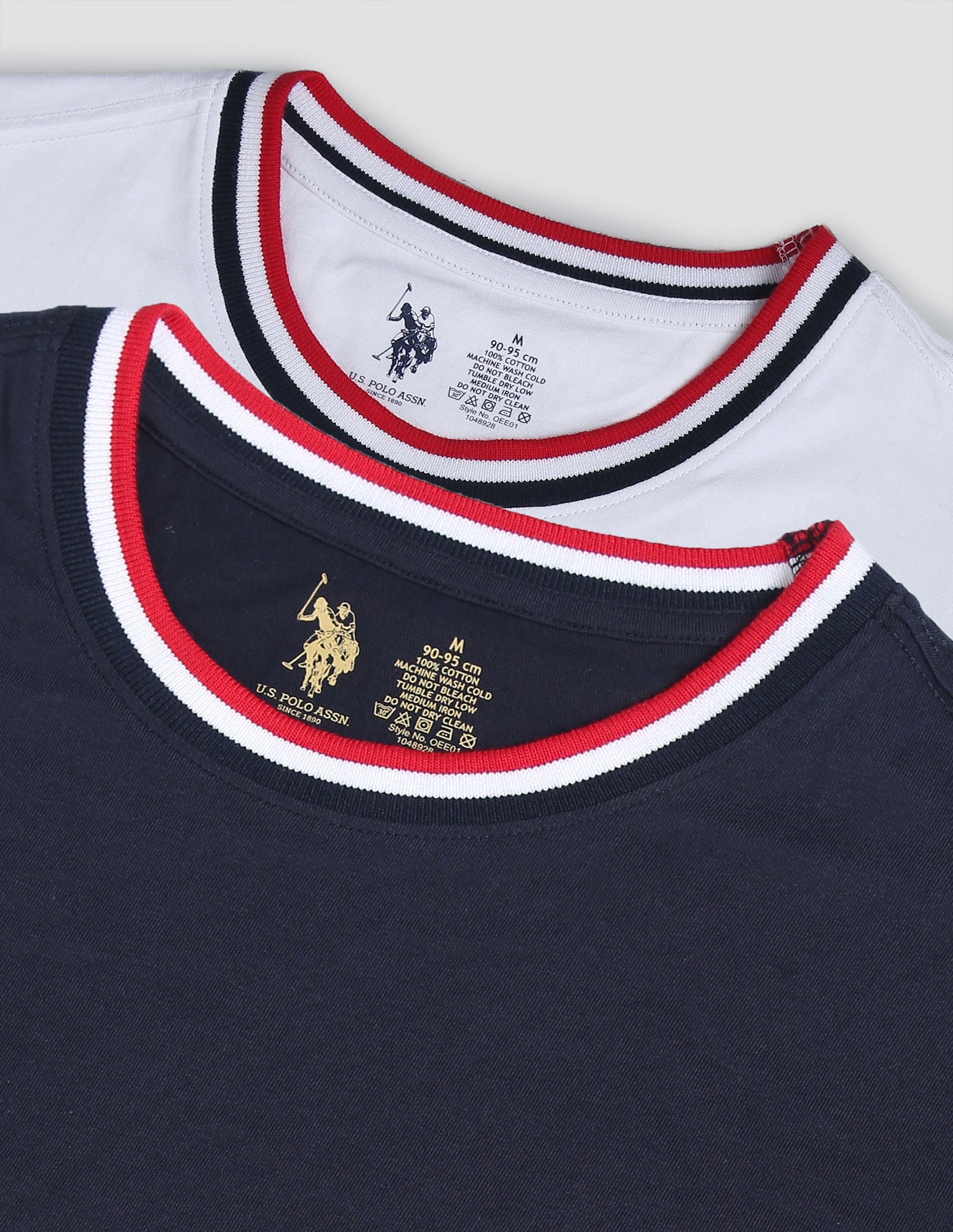 Striped Neck Cotton OEE01 Lounge T-Shirt - Pack Of 2 White and Navy - U.S. POLO ASSN. | Large