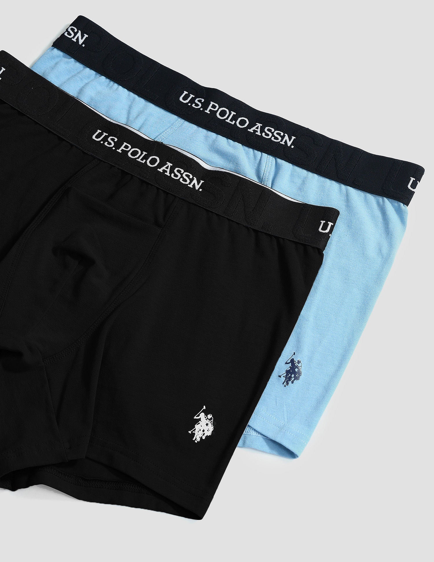 Elastic Waistband Ribbed Solid OET012 Trunks - Pack Of 2 Black and Glacier Lake - U.S. POLO ASSN. | Large