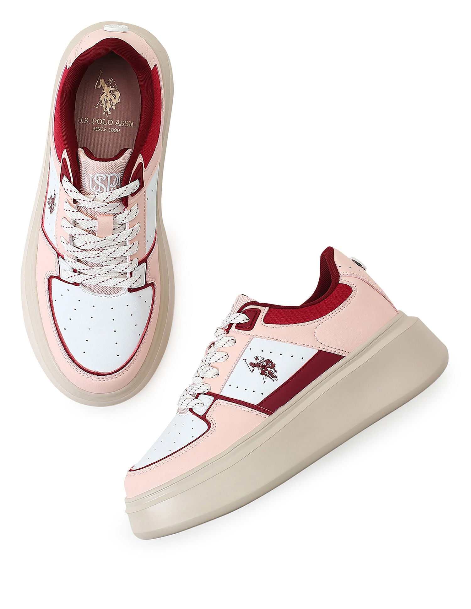 Women Round Toe Colour Block Kai Sneakers Pink - U.S. Polo Assn. India | Large
