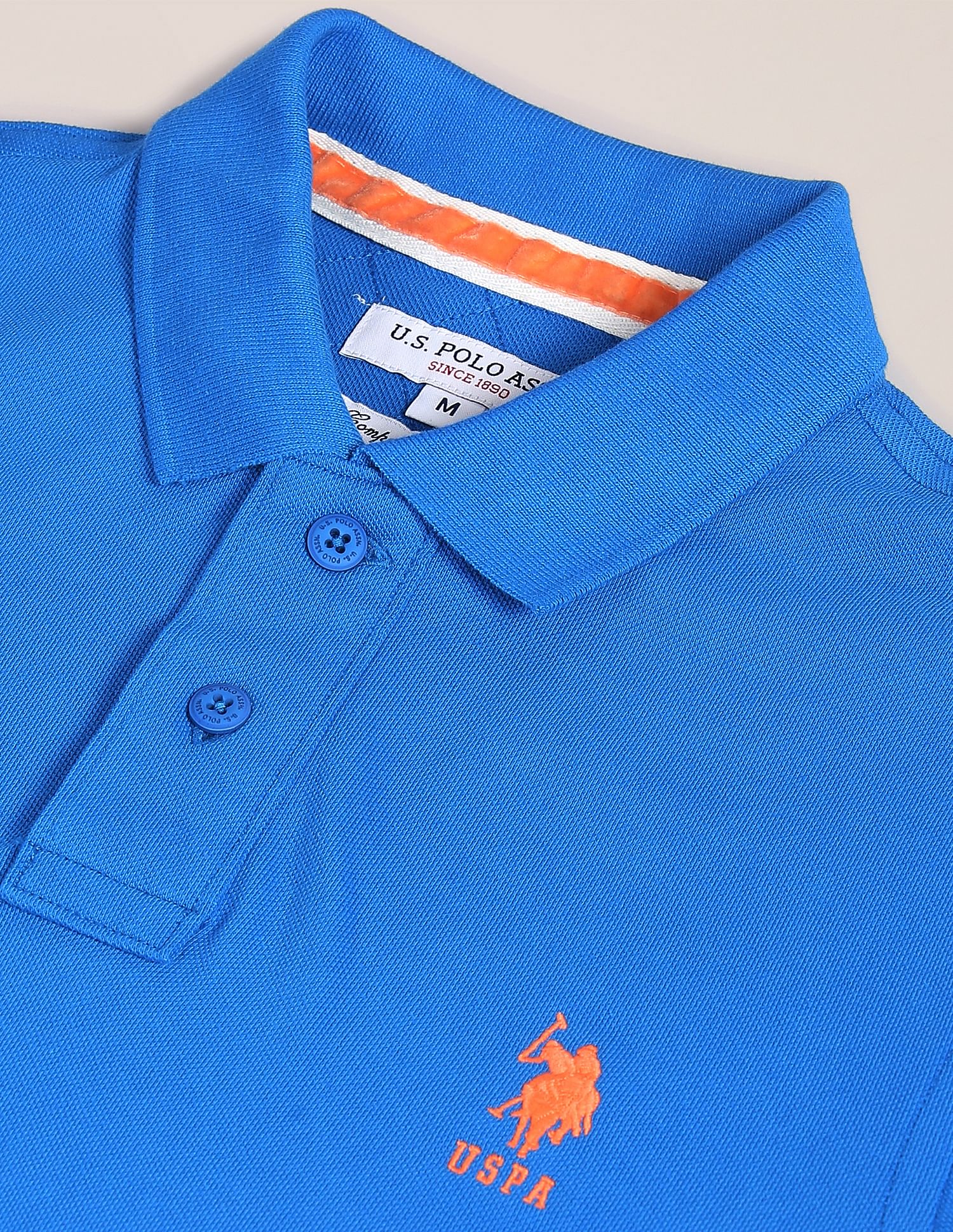 Ribbed Collar Solid Polo Shirt Blue - U.S. Polo Assn. India | Large